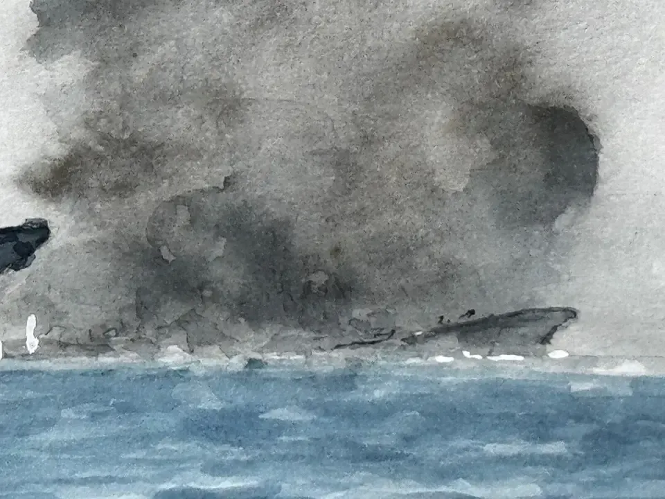 Eric Tufnell WOII Maritiem Aquarel Zinken Slagschip Yamato 1945 photo 2500.0