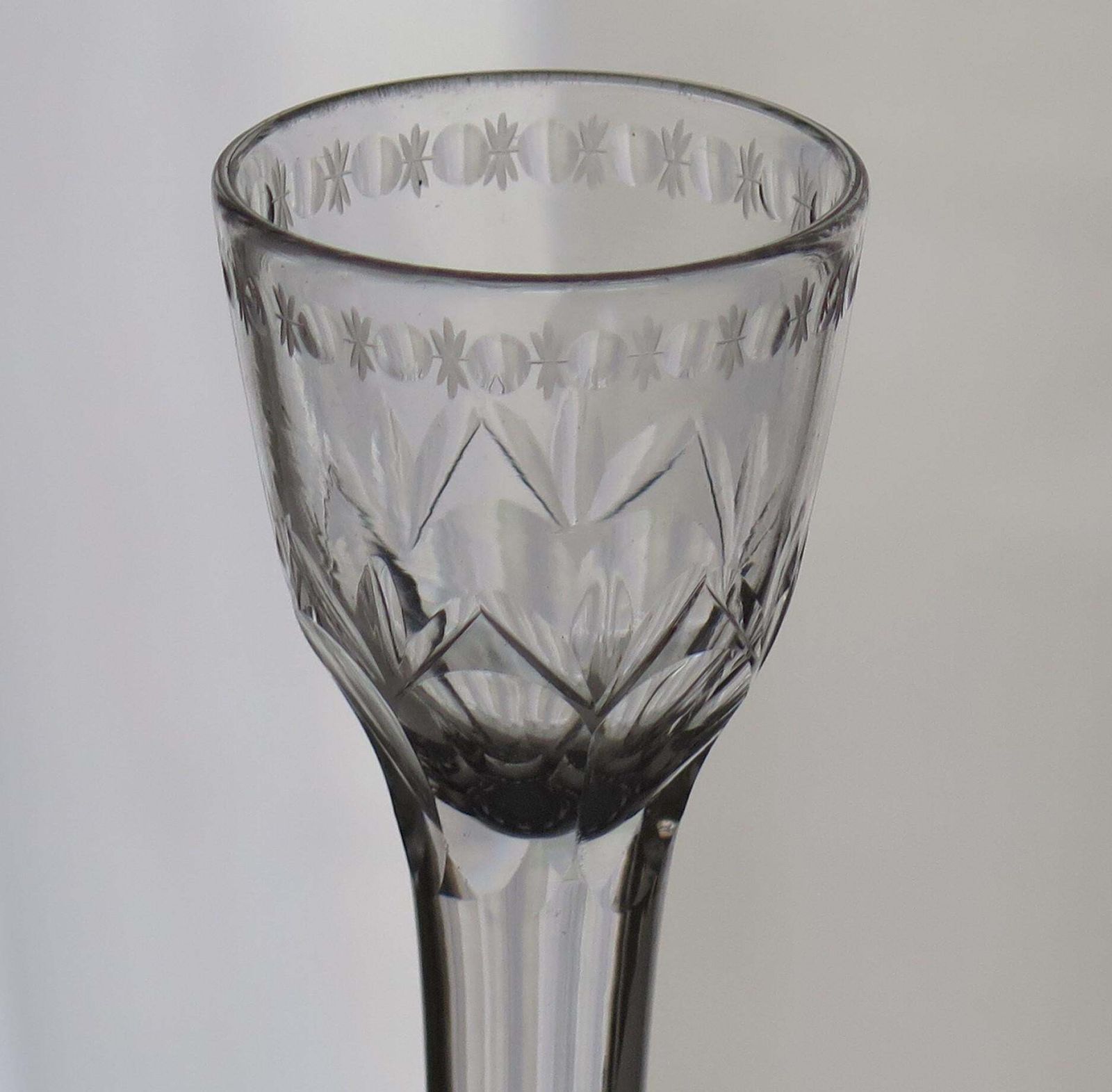 Mid Georgian Hand Blown Lead Glass Wine Glass, Engraved, Circa 1760. photo vinterior