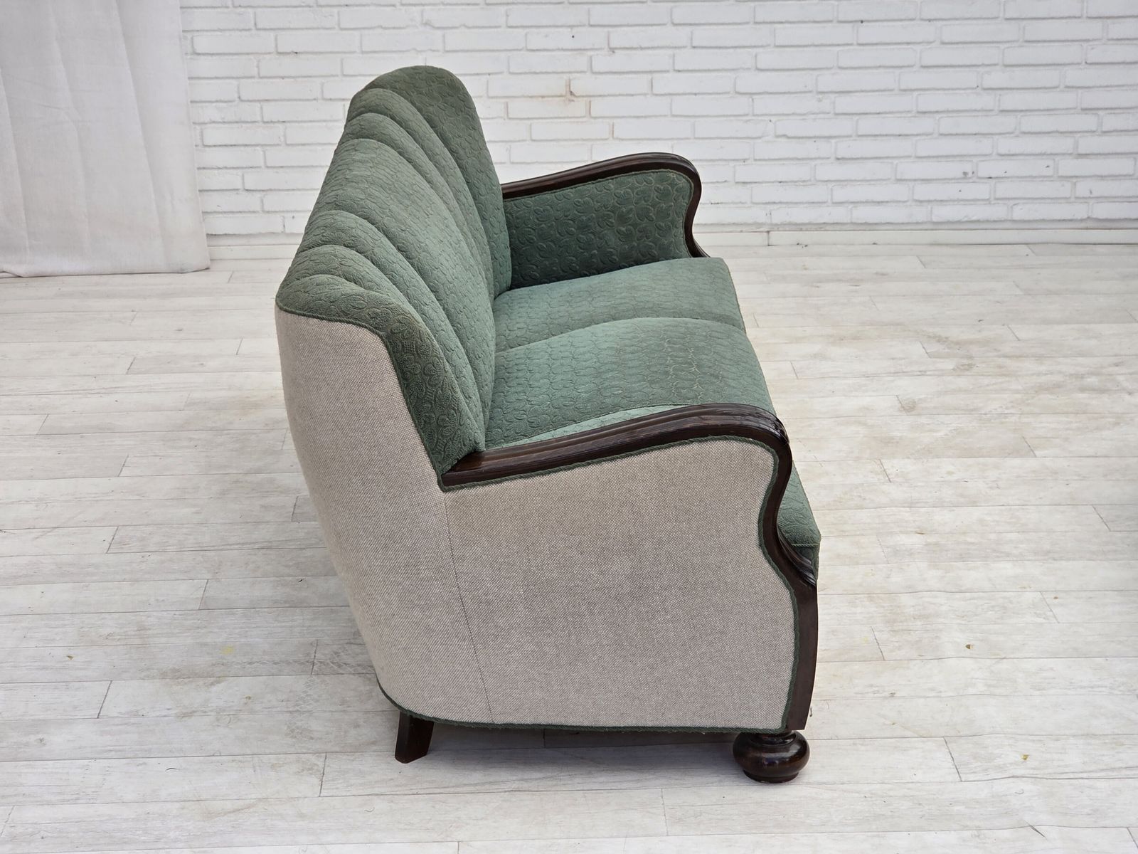 1960s, Danish 3 Seater Sofa, Furniture Wool, Oak Wood. photo buy