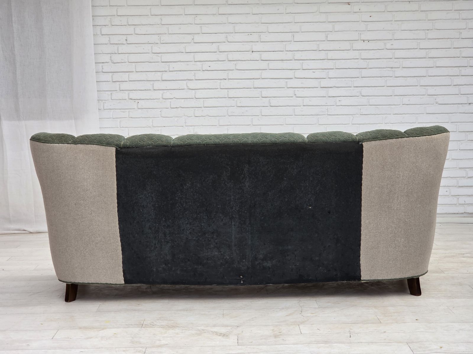 photo for sale 1960s, Danish 3 Seater Sofa, Furniture Wool, Oak Wood.