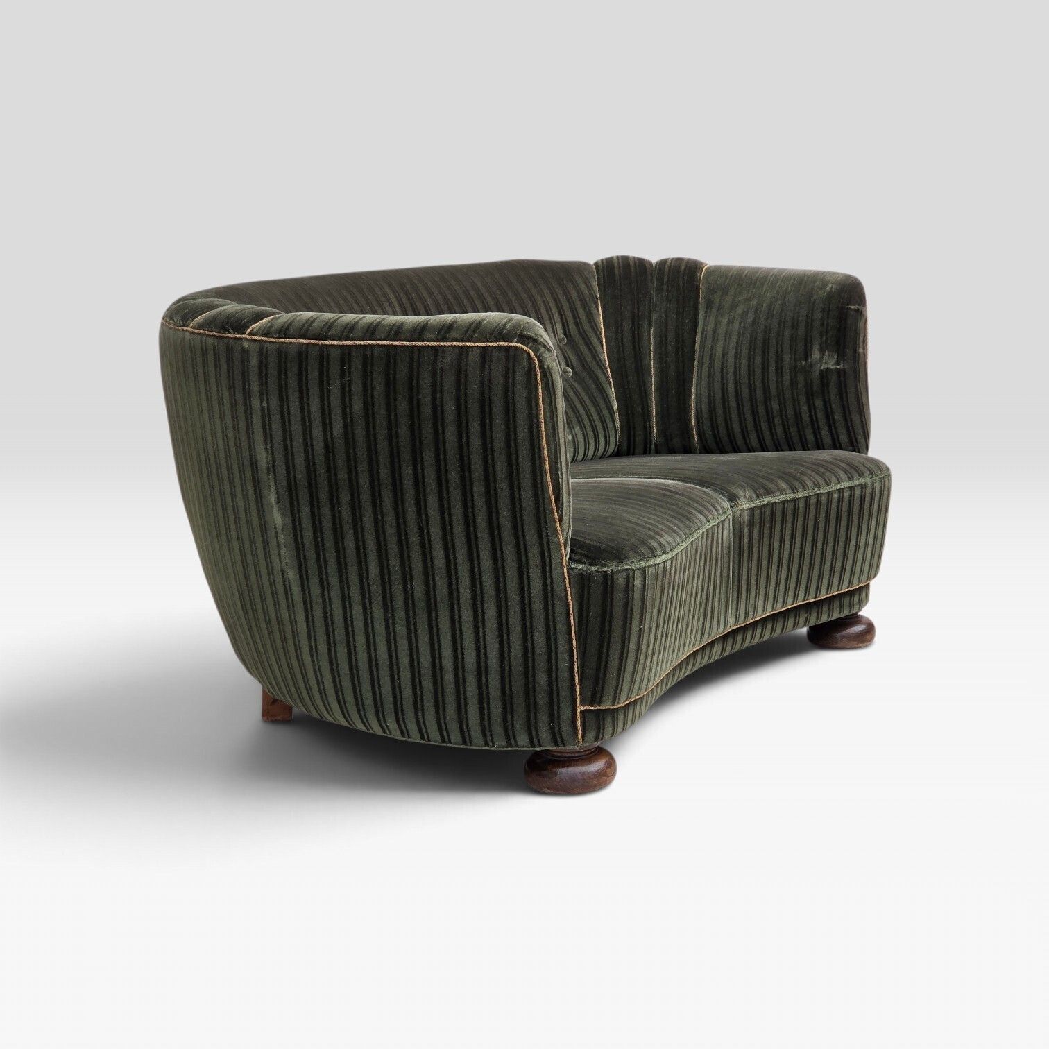 1960s, Danish 2 Seater Curved Sofa, Furniture Velour, Oak Wood. photo furniture