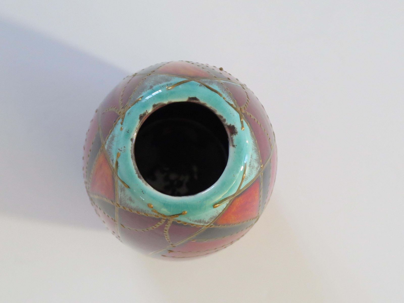 Anita Harris handgeschilderde vaas, Flambe Glaze, geometrisch motief photo 395.0