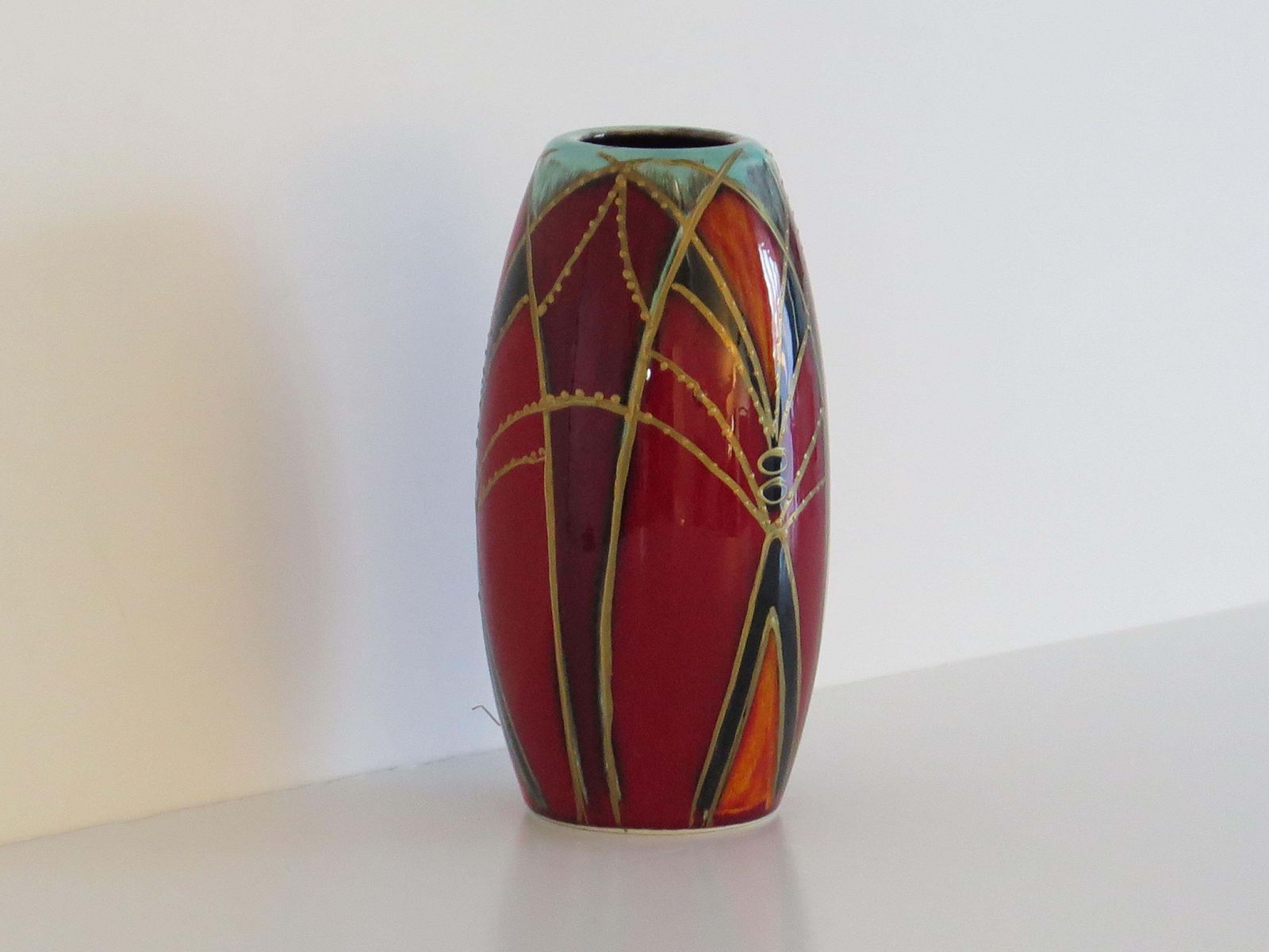 Anita Harris handgeschilderde vaas, Flambe Glaze, geometrisch motief photo buy