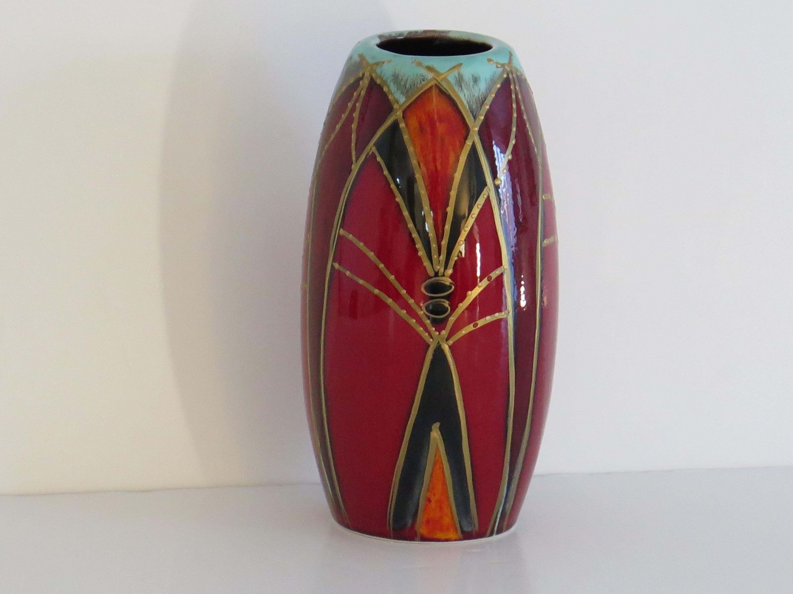photo furniture Anita Harris Hand Painted Vase, Flambe Glaze, Geometric Design