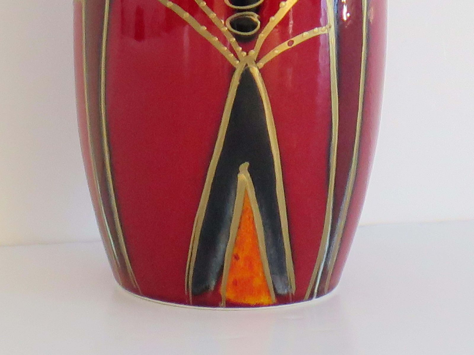 395.0 Anita Harris Hand Painted Vase, Flambe Glaze, Geometric Design photo