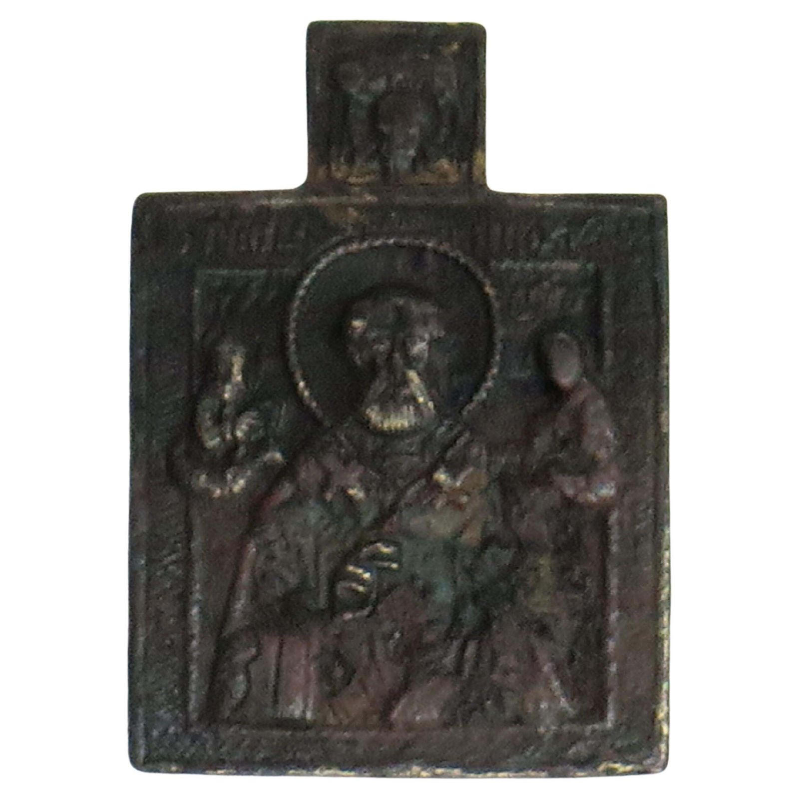Antiek Russisch bronzen reisicoon, Sint-Nicolaas, 18e eeuw