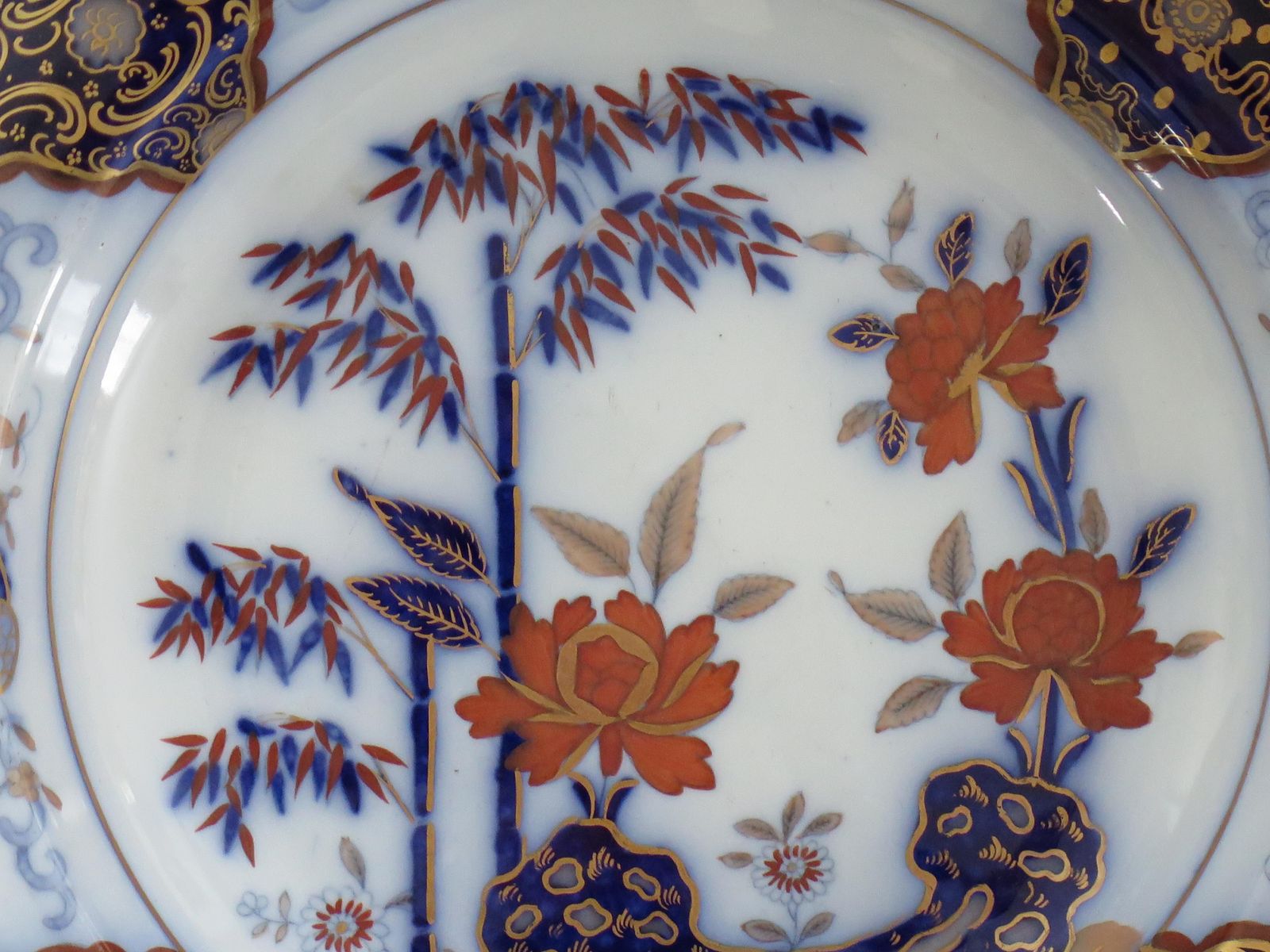 Set van zes antieke ironstone soepborden, bamboepatroon van Davenport, ca. 1815 photo for sale