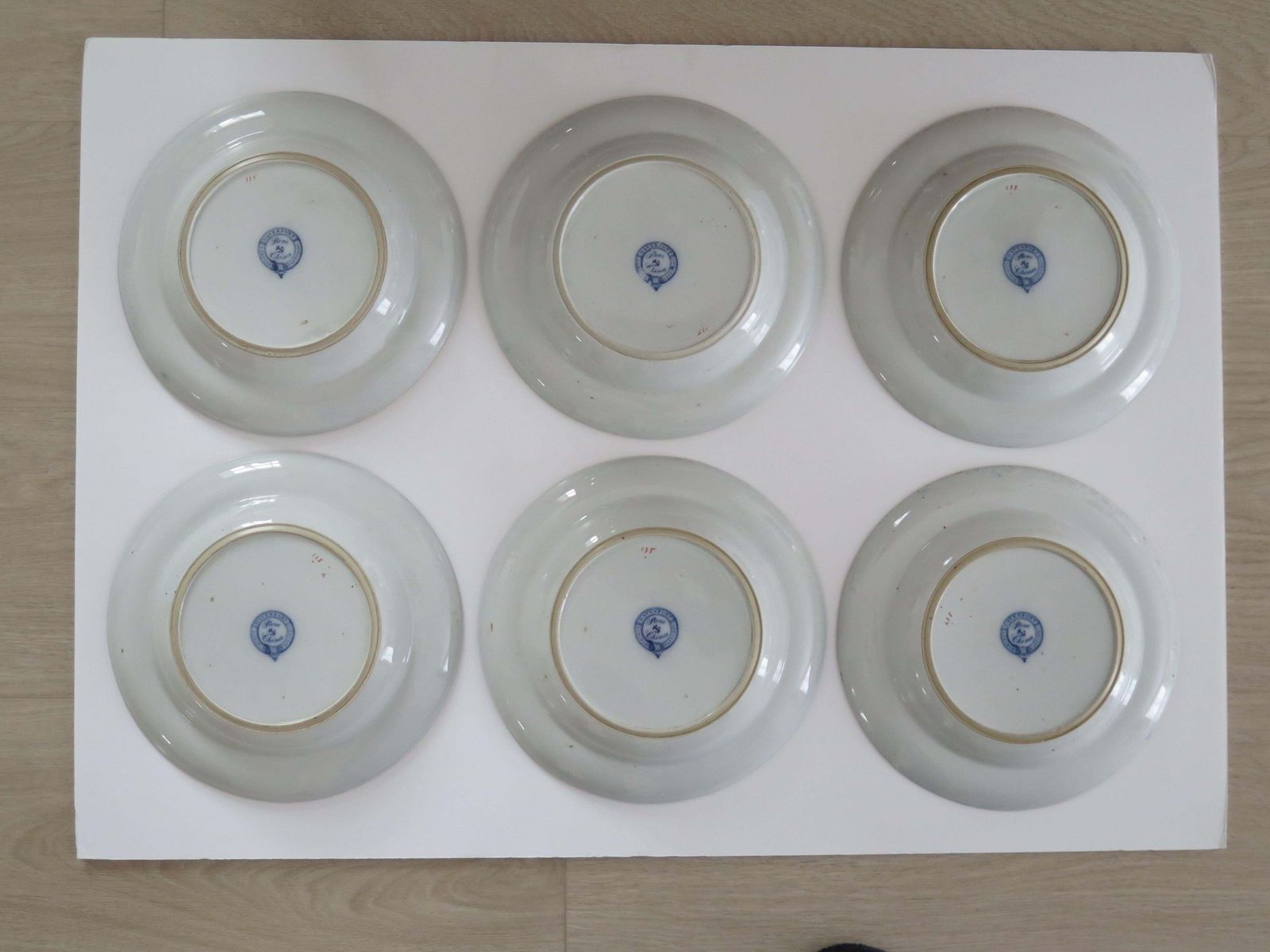Woonaccessoires Set van zes antieke ironstone soepborden, bamboepatroon van Davenport, ca. 1815 photo