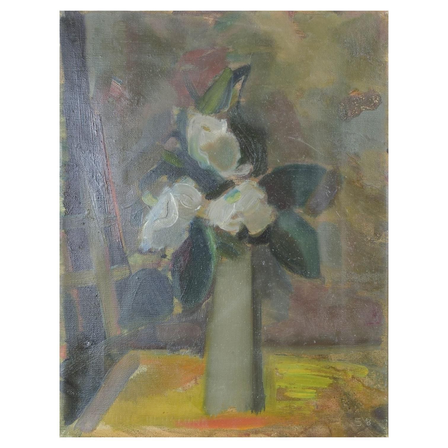 Frithiof Berglund, peintre suédois répertorié. Huile sur toile. Fleurs dans un vase, 1958