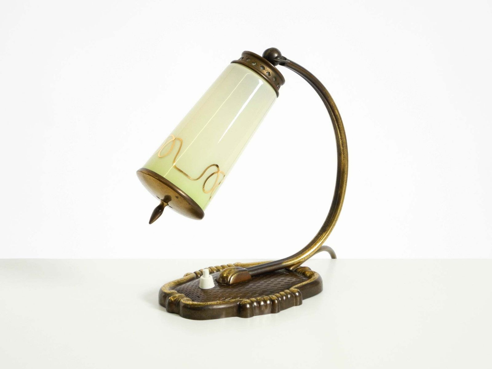 Beautiful 1940s Rare Brass Table Lamp With Glass Shade photo furniture