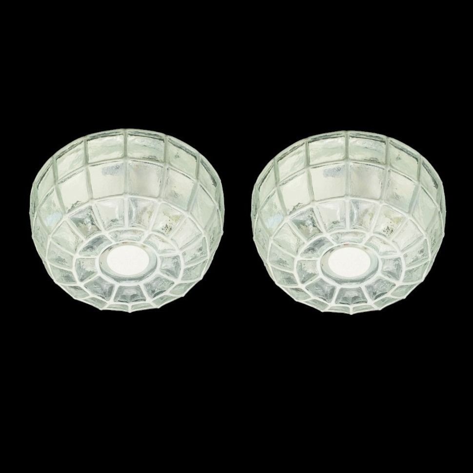 Pair Of Mid Century Modern White Iron & Glass Ceiling Lights From Limburg, Germany, 1960s/1970s