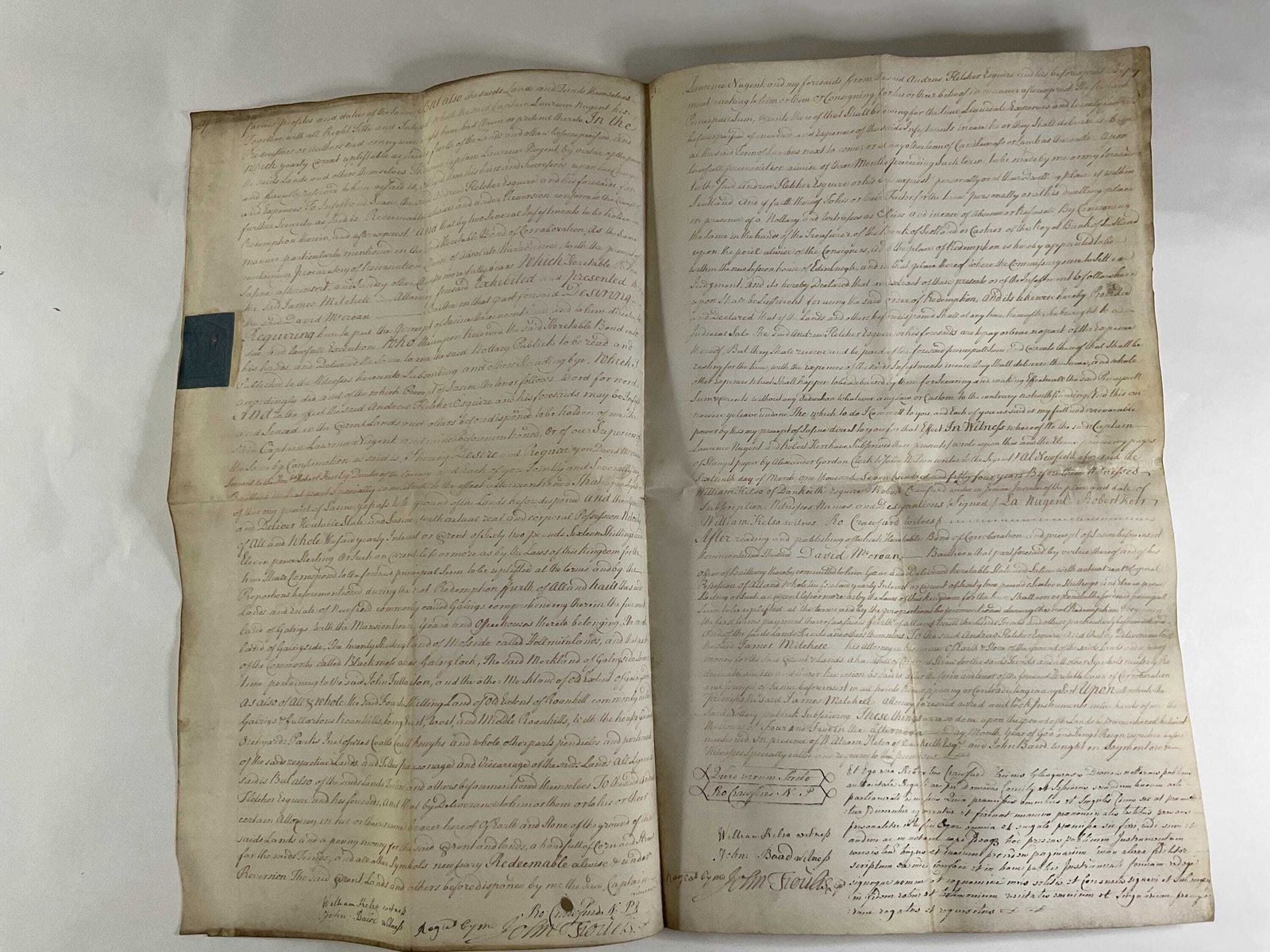 1754 Schots feodaal gronddocument - Ondertekend door notaris en getuigen, Ayrshire Estate Sasine, George II stempel photo for sale