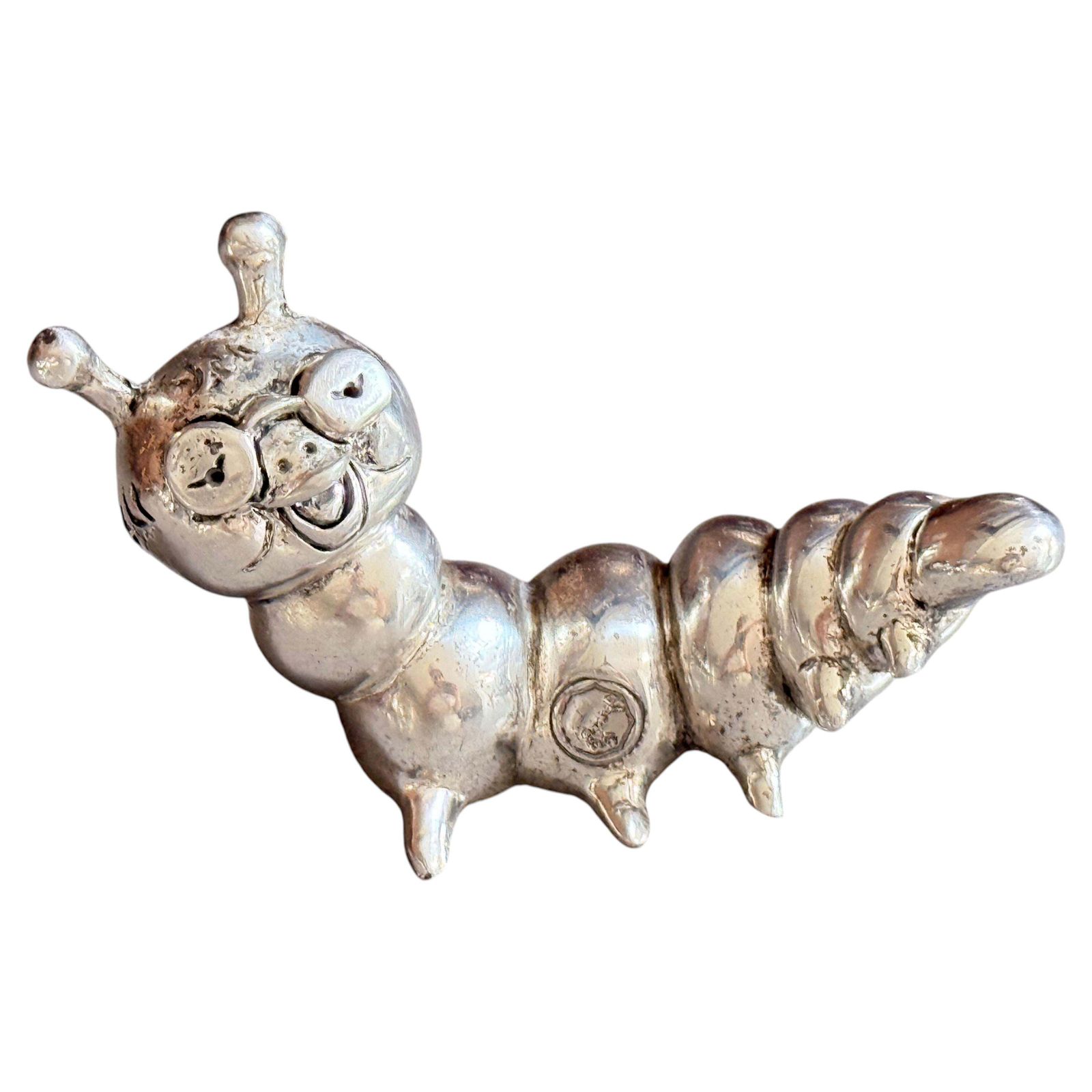 Antique Silver Plated Caterpillar, Italian Sculpture Whimsical Decorative Figure