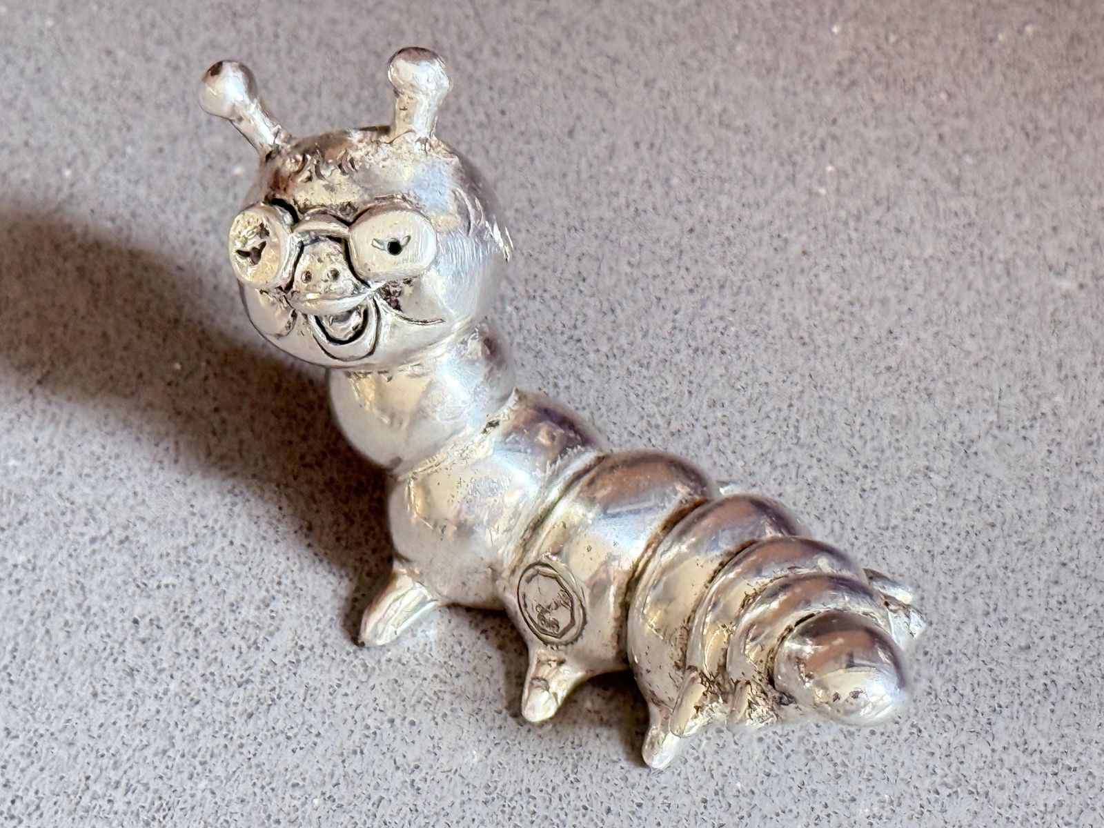 320.0 Antique Silver Plated Caterpillar, Italian Sculpture Whimsical Decorative Figure photo