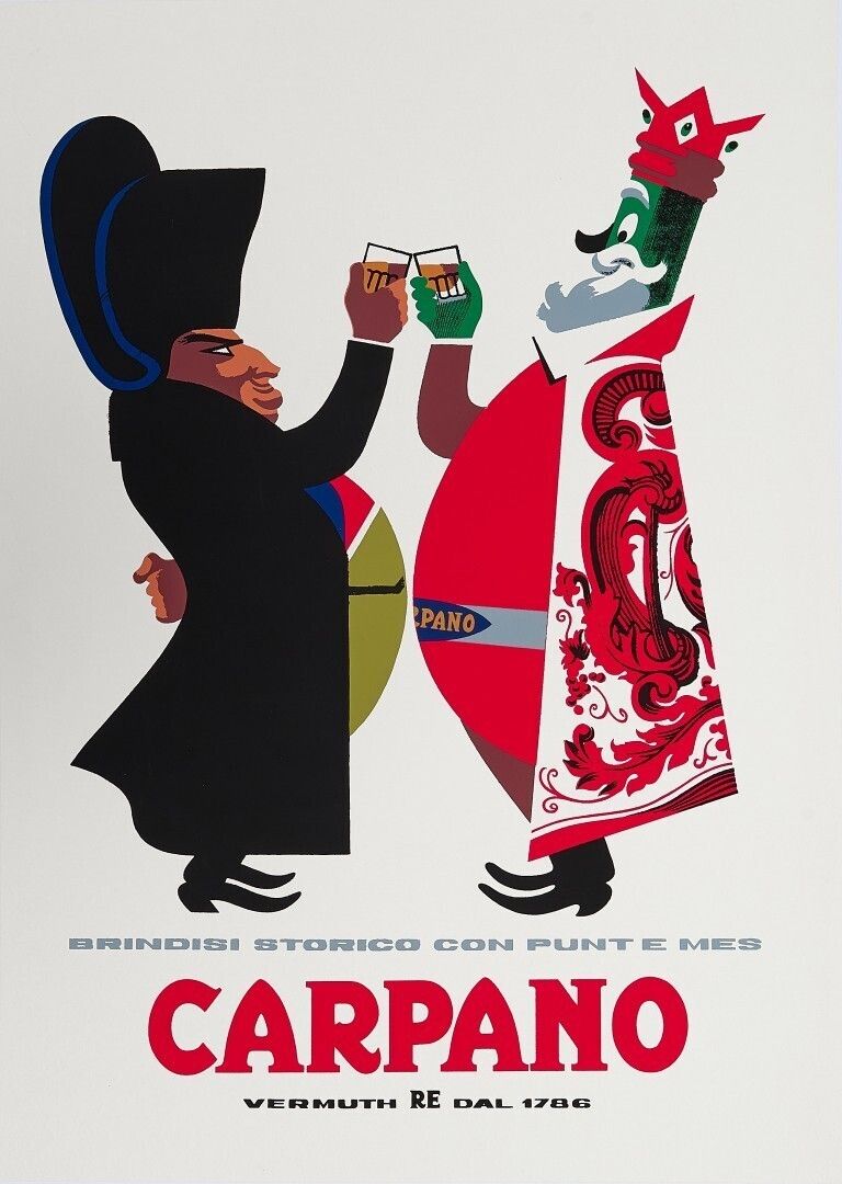 Armando Testa, jaren 1960 - Carpano (Napoleone) - Vintage Poster, op linnen en canvas gemonteerd, 100 x 70 cm