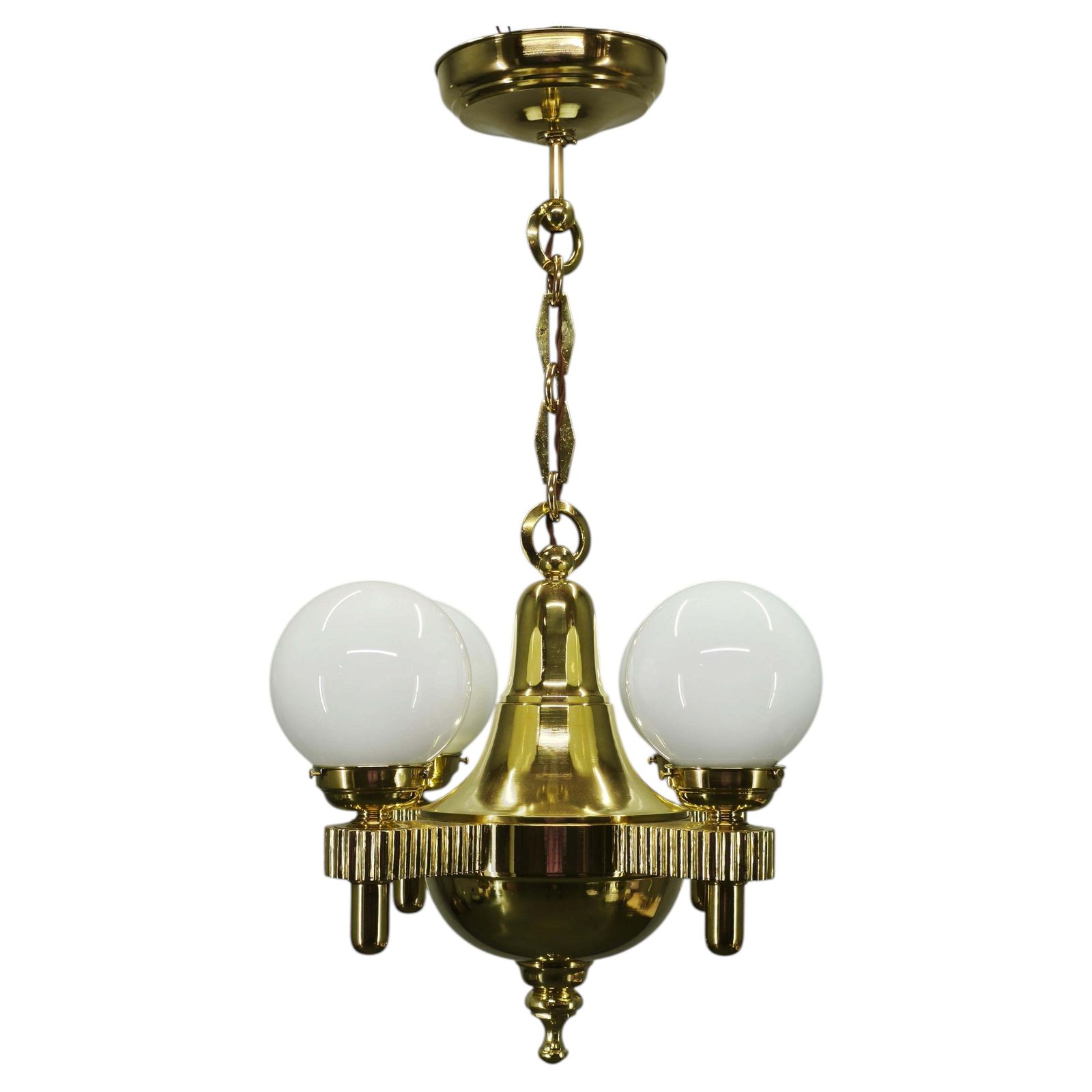 Tsjechische art deco messing en opaalglazenkroonluchter, jaren 1920