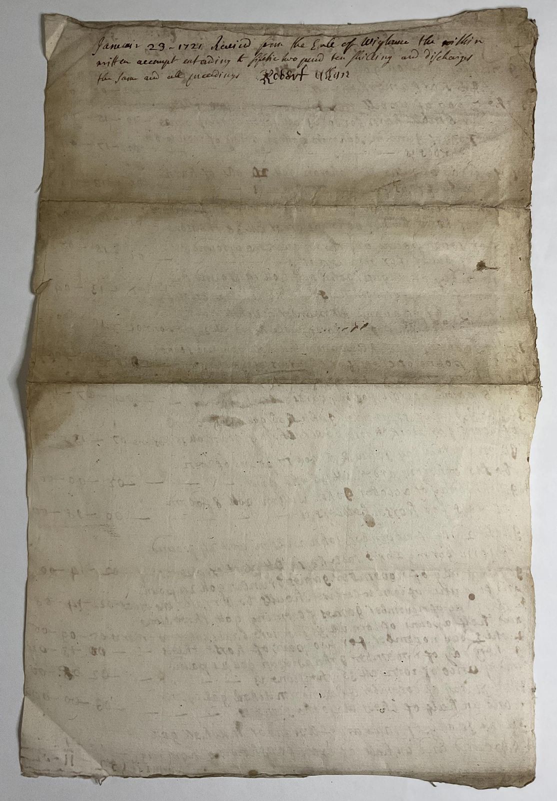 1720 Schots manuscript ondertekend door Robert Means voor de Earl of Wigtown, antiek estate document, 18e-eeuwse kalligrafie photo furniture