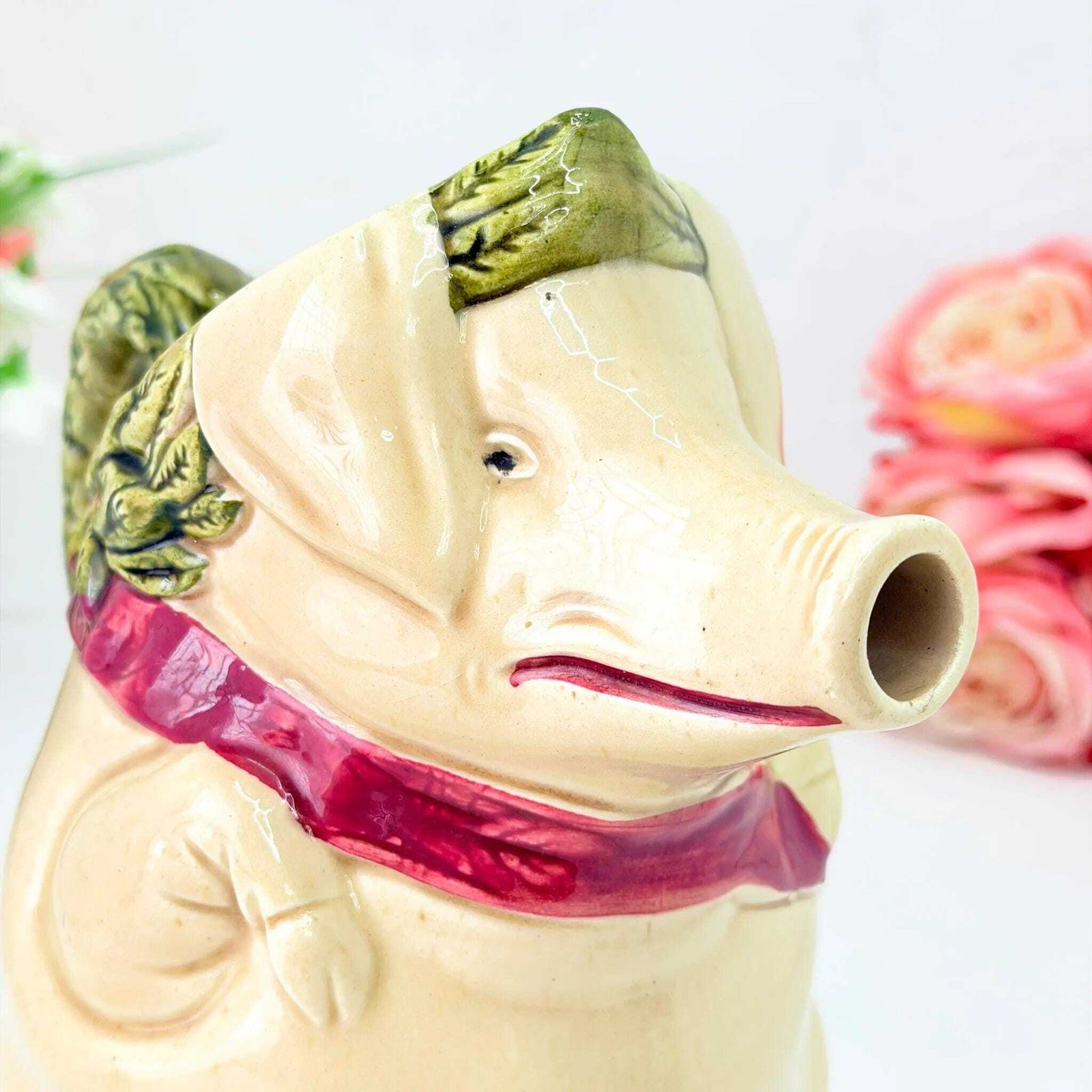 photo vinterior Antique French Majolica Cochon Au Jambon Pig Pitcher Frie Onnaing 19th Century