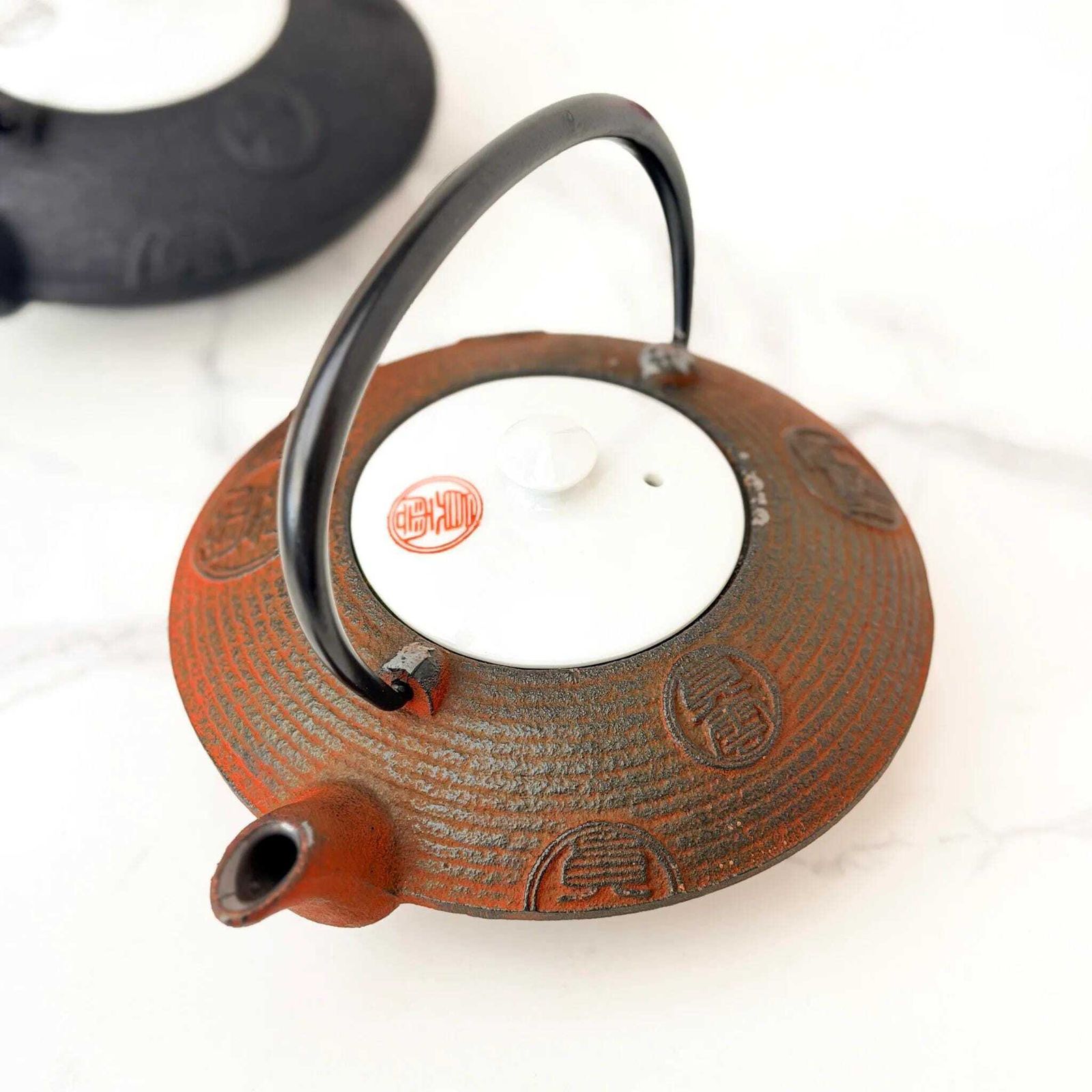 Oigen Nanbu Tekki Cast Iron Teapot Pair Black & Red Vintage Japanese photo Home Decor