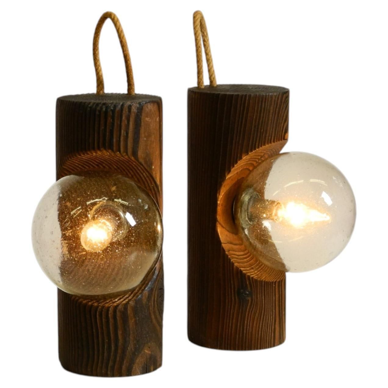 Paire de lampes de table et lampes murales Temde en pin massif, années 1960, lot de deux