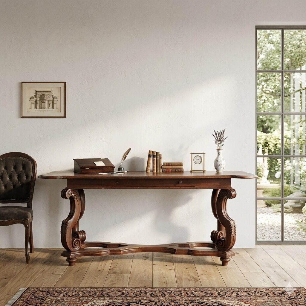 Antiek schrijfbureau populier kleine lade Italië begin 20e eeuw photo furniture