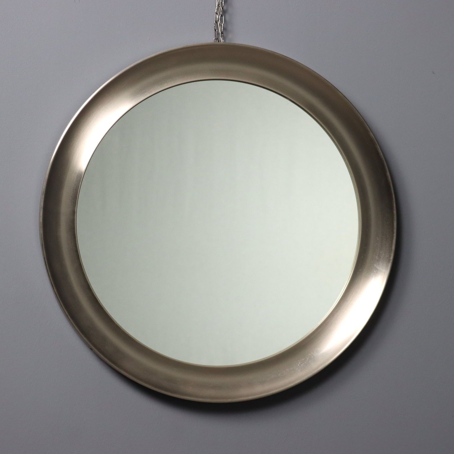 Vintage ronde spiegel, ijzeren frame, glazen ontwerp, Italië, jaren 1960