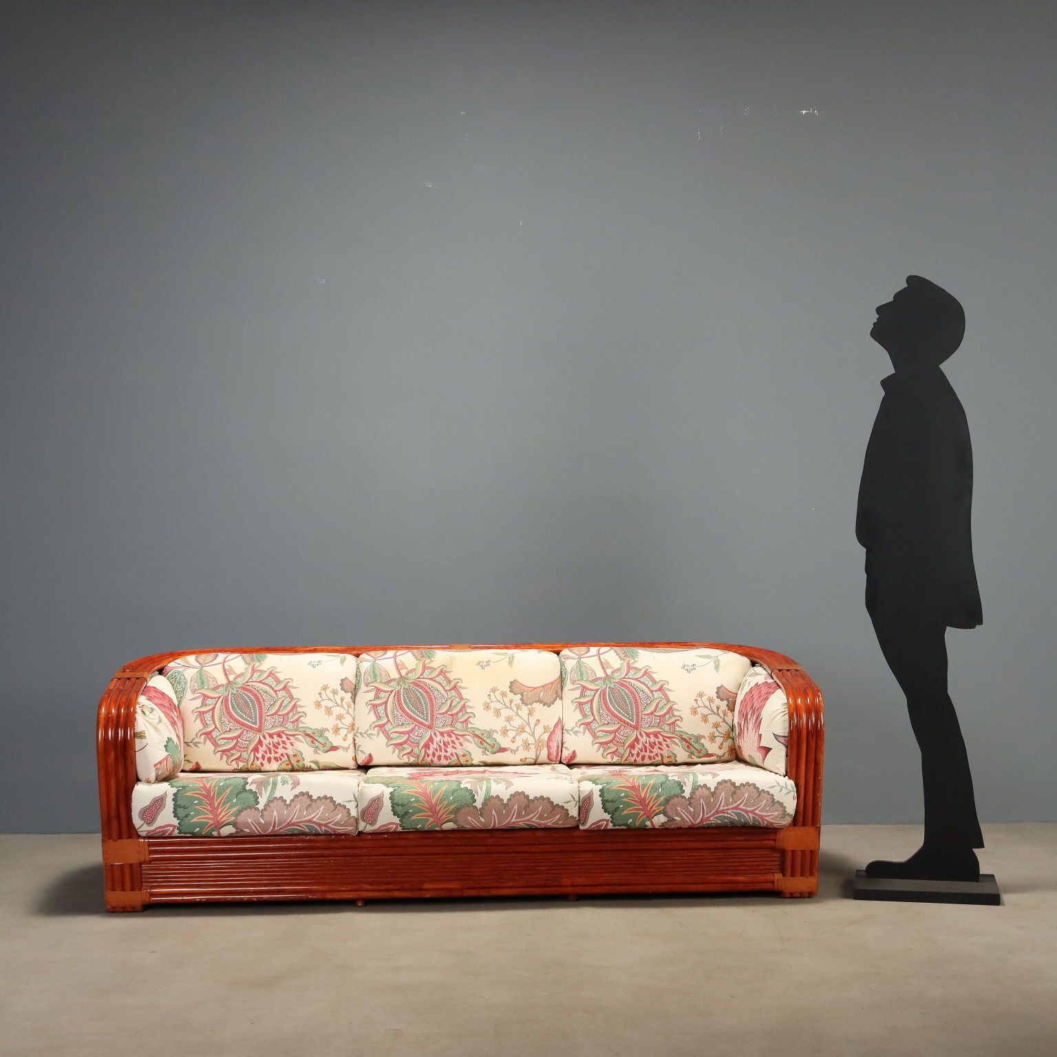 Jaren 1980 sofa van rattan en rood gelakt bamboe photo for sale