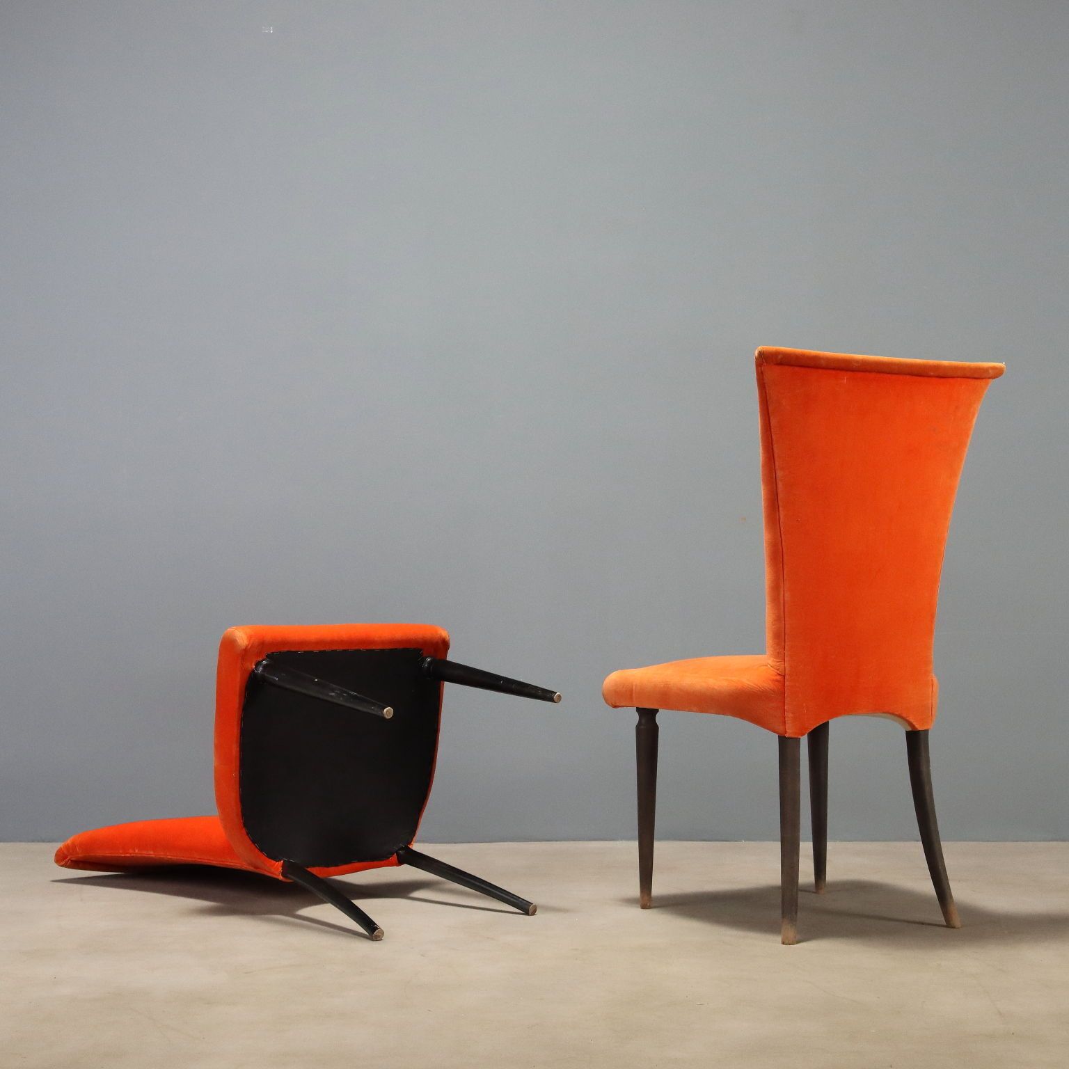 photo furniture Vintage Chairs Wood Orange Fabric Design Italy 1980s
