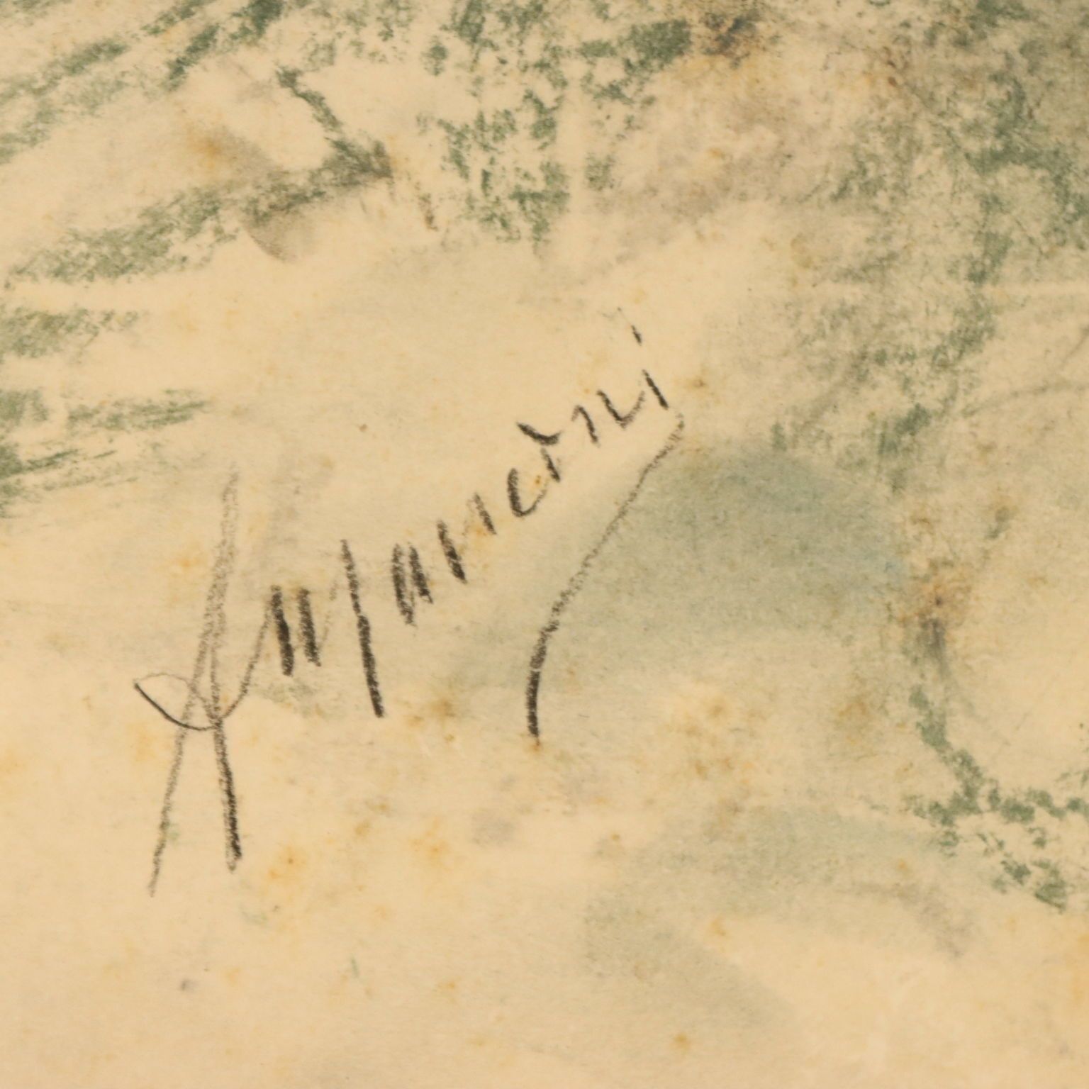 Antieke tekening gesigneerd Antonio Mancini gemengde techniek 19e eeuw photo vinterior