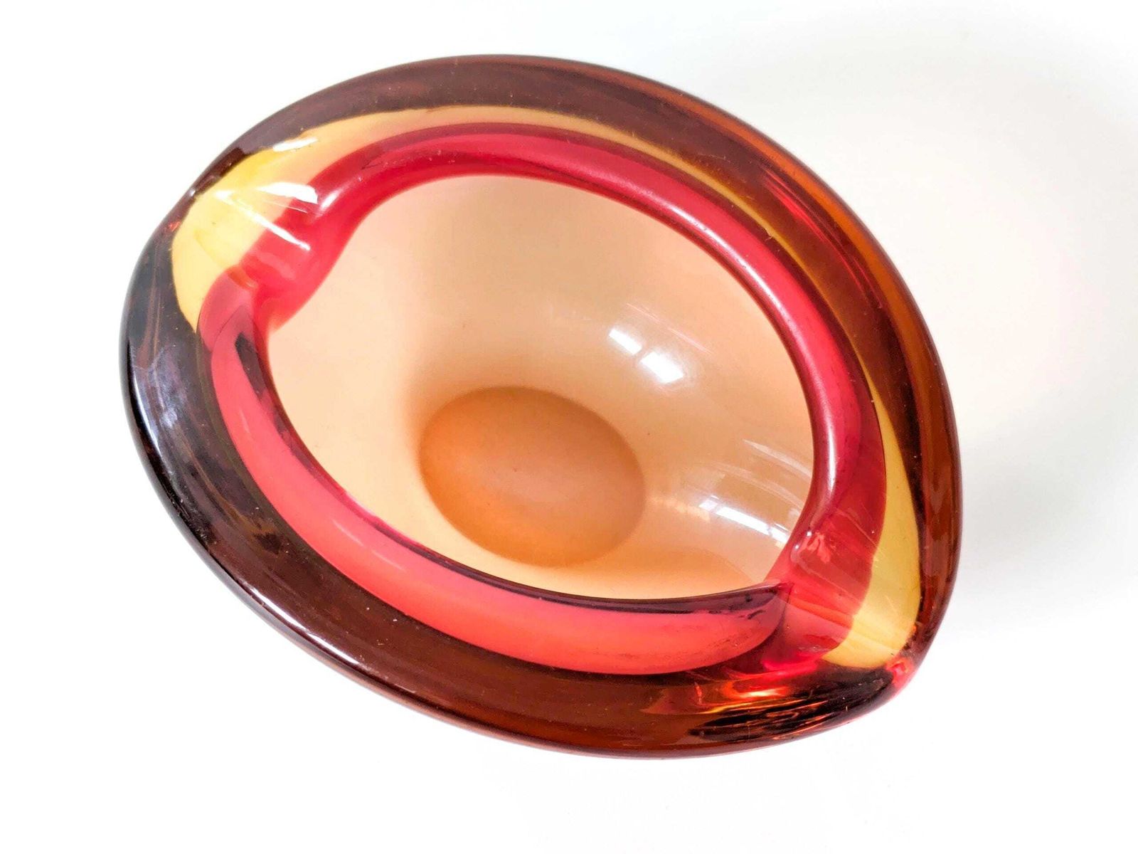 Vintage Murano Sommerso glazen asbak oranje roze mid-century opvangschaal of snuisterijenschaaltje photo 102.0