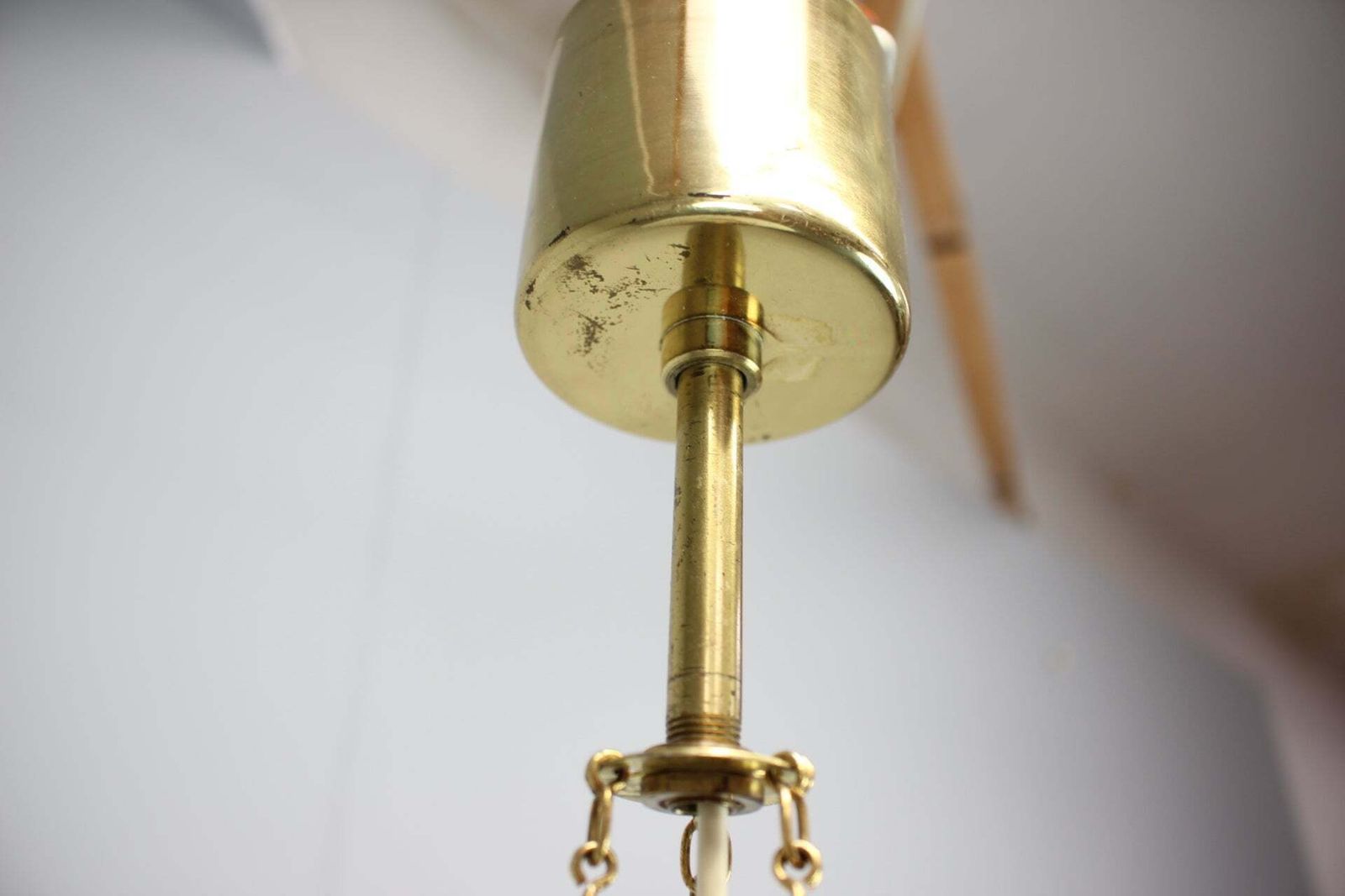 1970s Czechoslovak Mid Century Modern Pendant Lamp In Opaline Milk Glass And Bra photo vinterior