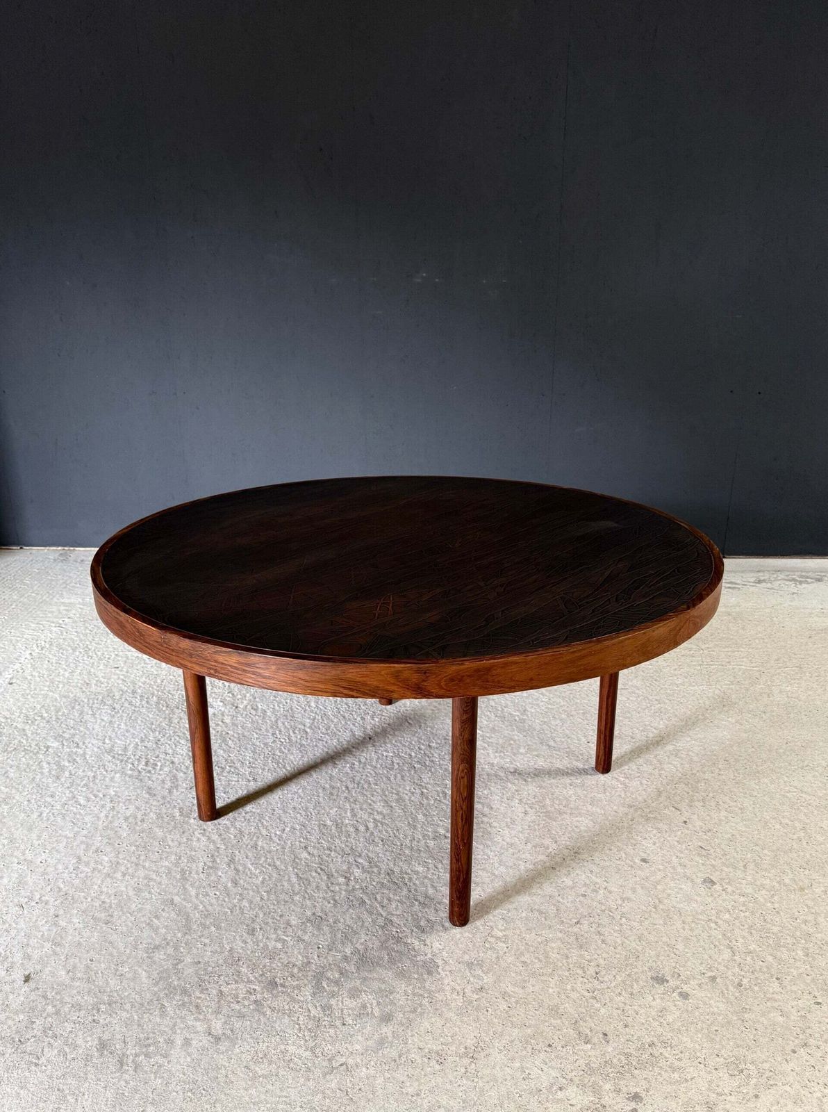 Midcentury Modern Scandinavian Design Teak And Sculptural Copper Inlay Coffee Table, Denmark 1960's photo furniture