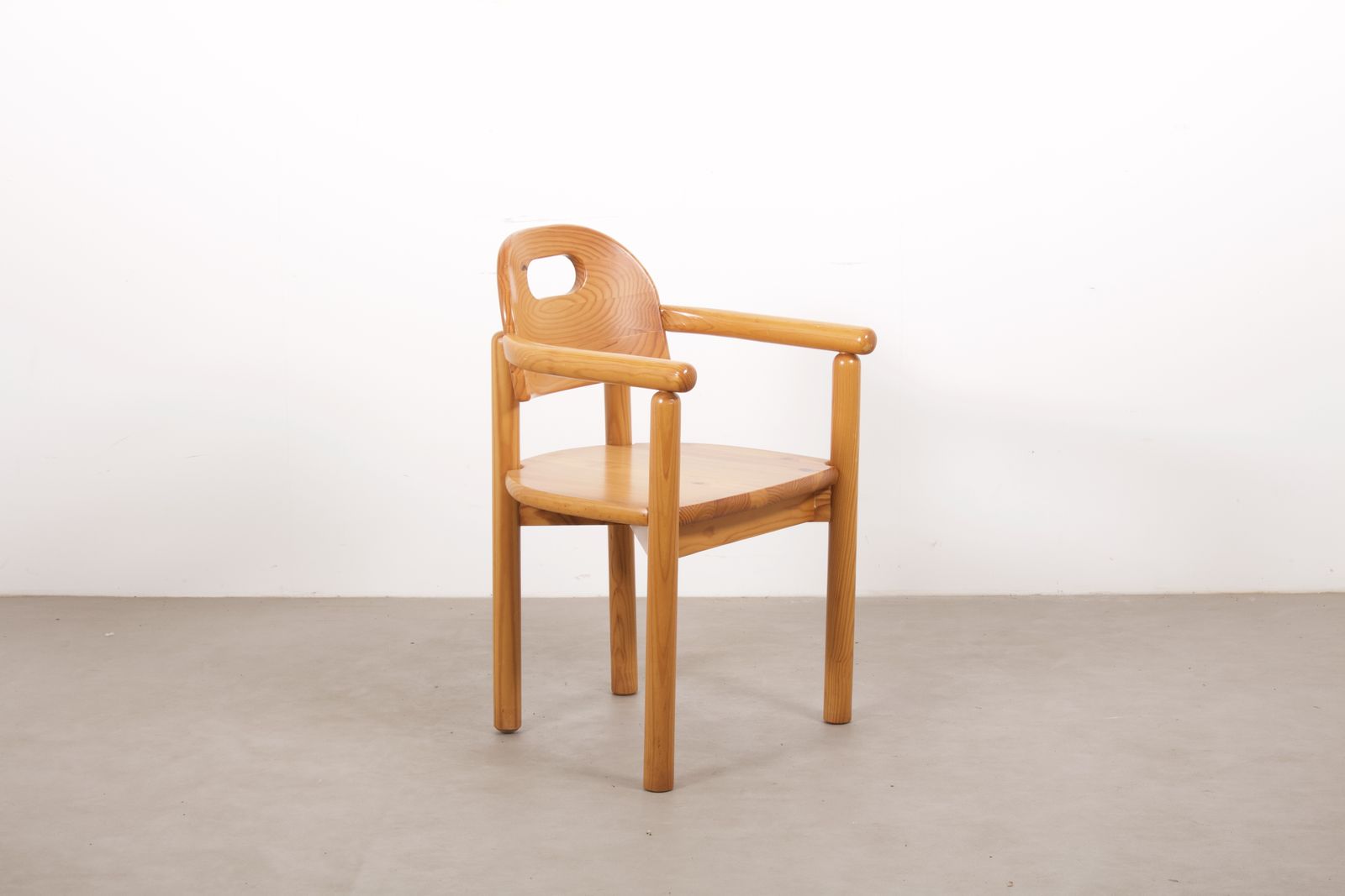 Vintage 1970s Solid Pine Chair With Arms In The Manner Of Rainer Daumiller Made In Germany