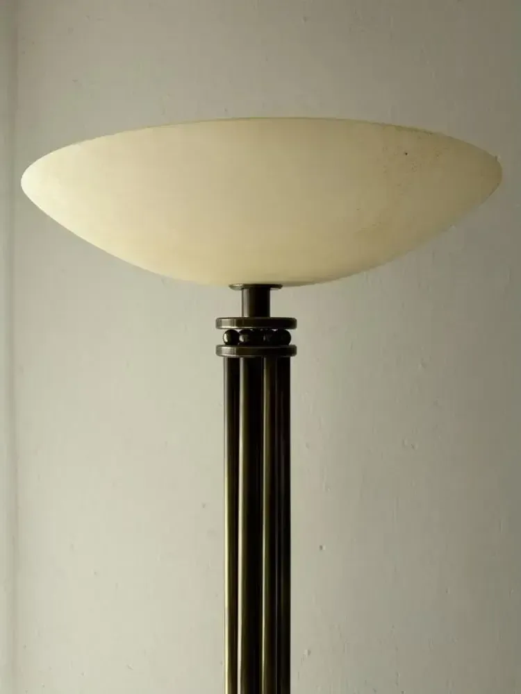 Lumiere Messing Vloerlamp Met Glazen Uplighter Frankrijk jaren 1980 photo for sale