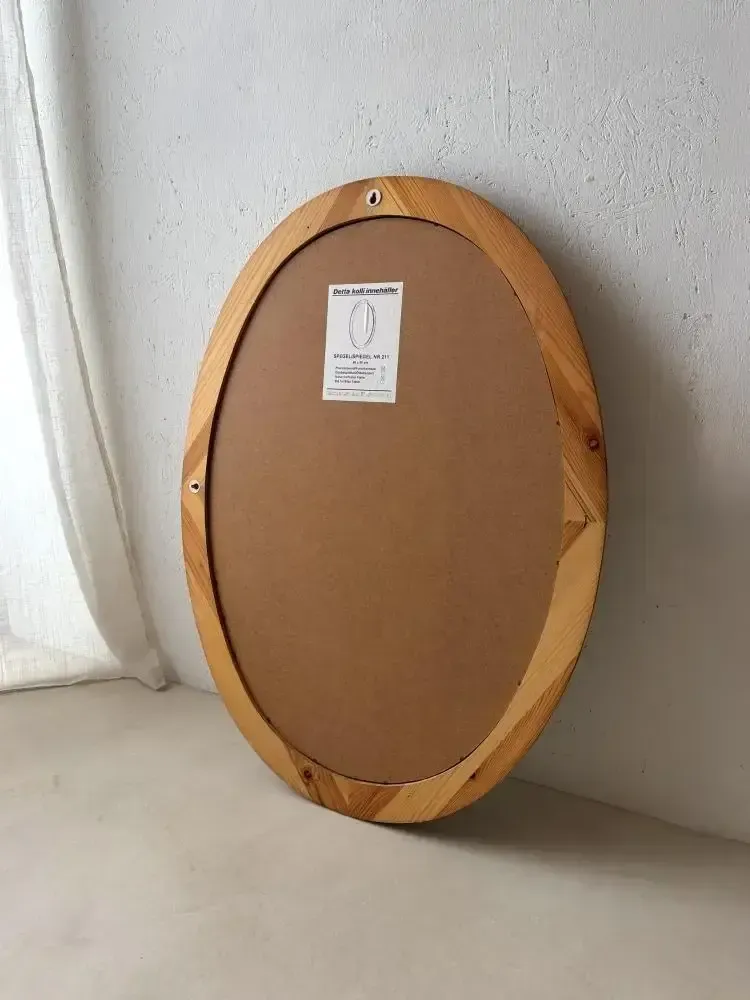 521.0 Oval Pine Mirror Glasmaster Markaryd Sweden 1970s photo