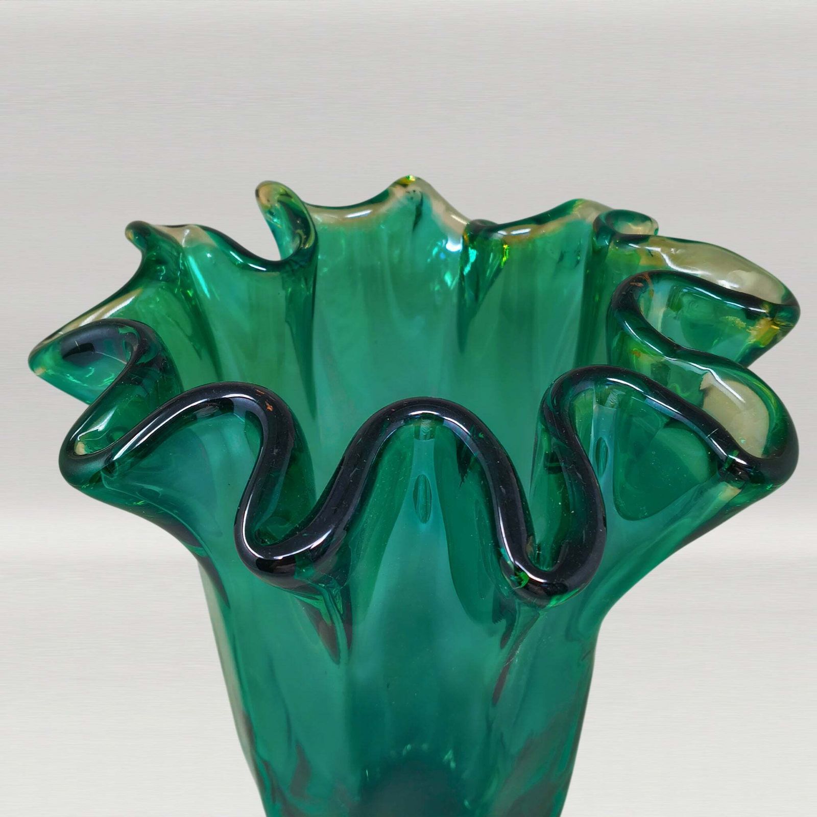 1970s Michielotto Emerald Green Fazzoletto Murano Glass Vase — Italian Vintage photo buy