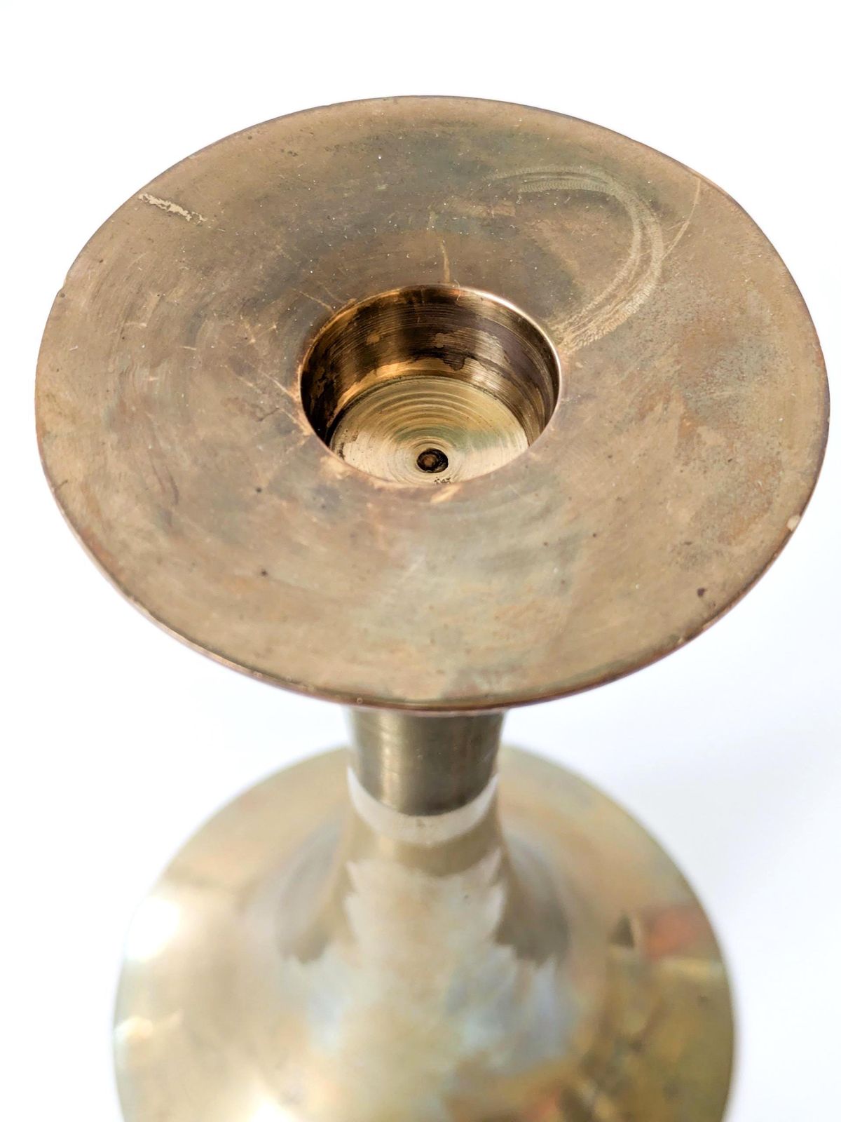 101.0 Vintage Brass Trumpet Candlestick Holders Pair Midcentury Modern Table Centerpiece Or Console Decor photo