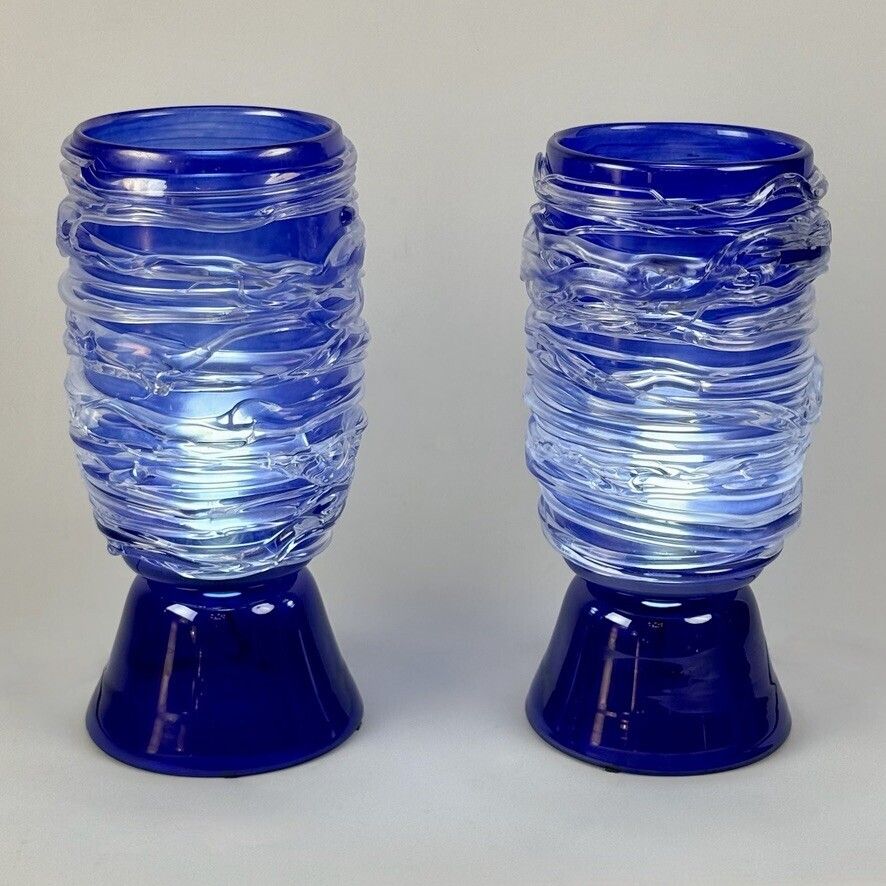 Paar blauwe Murano glazen tafellampen, eind 20e eeuw