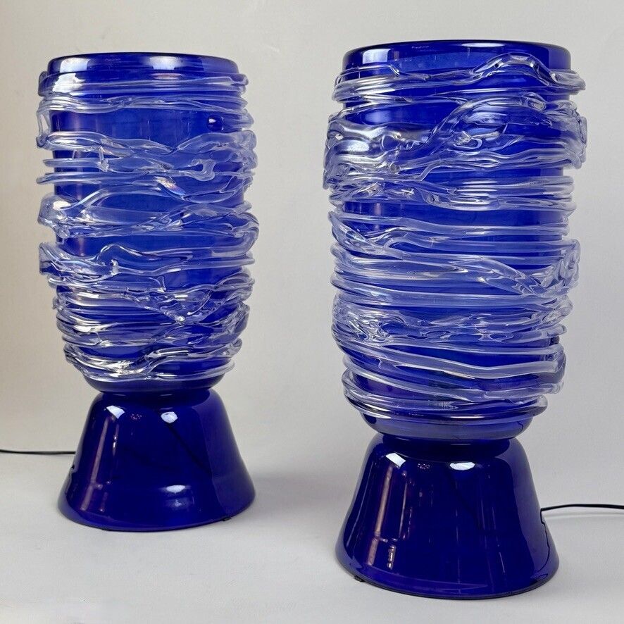Late 20th Century Pair Of Blu Murano Glass Table Lamps photo for sale