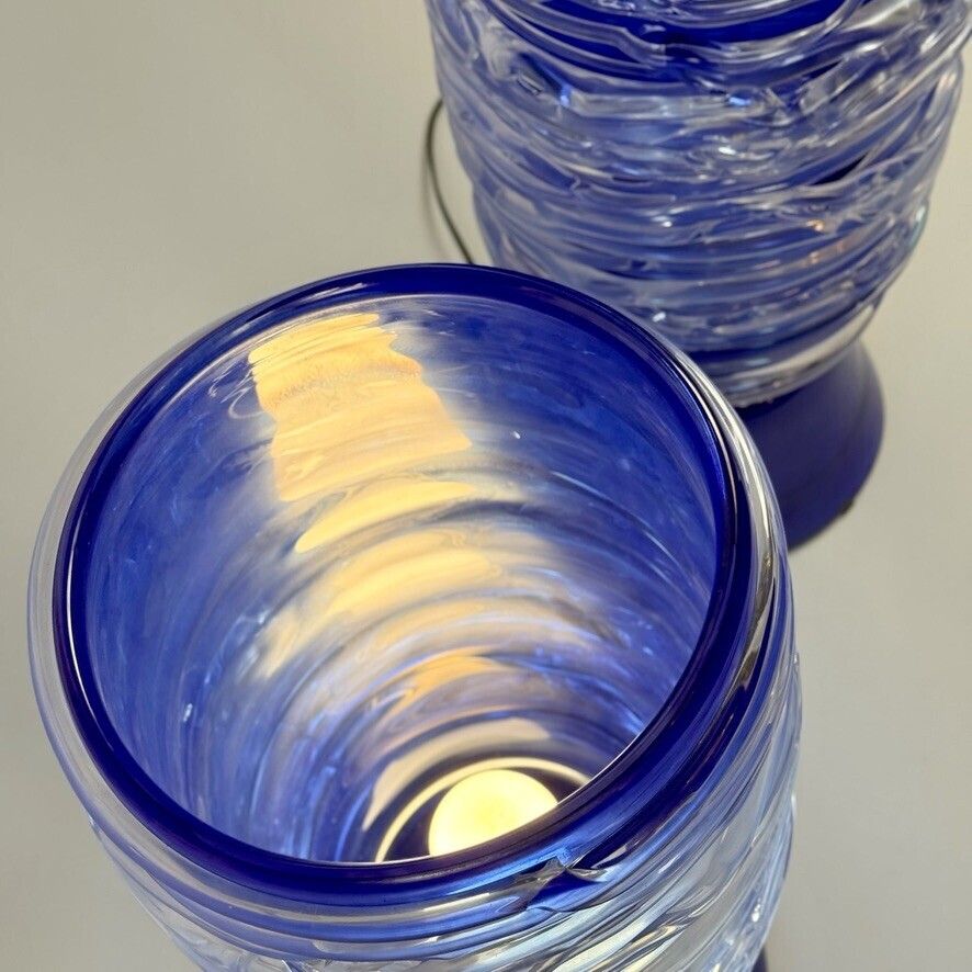 Paar blauwe Murano glazen tafellampen, eind 20e eeuw photo vinterior
