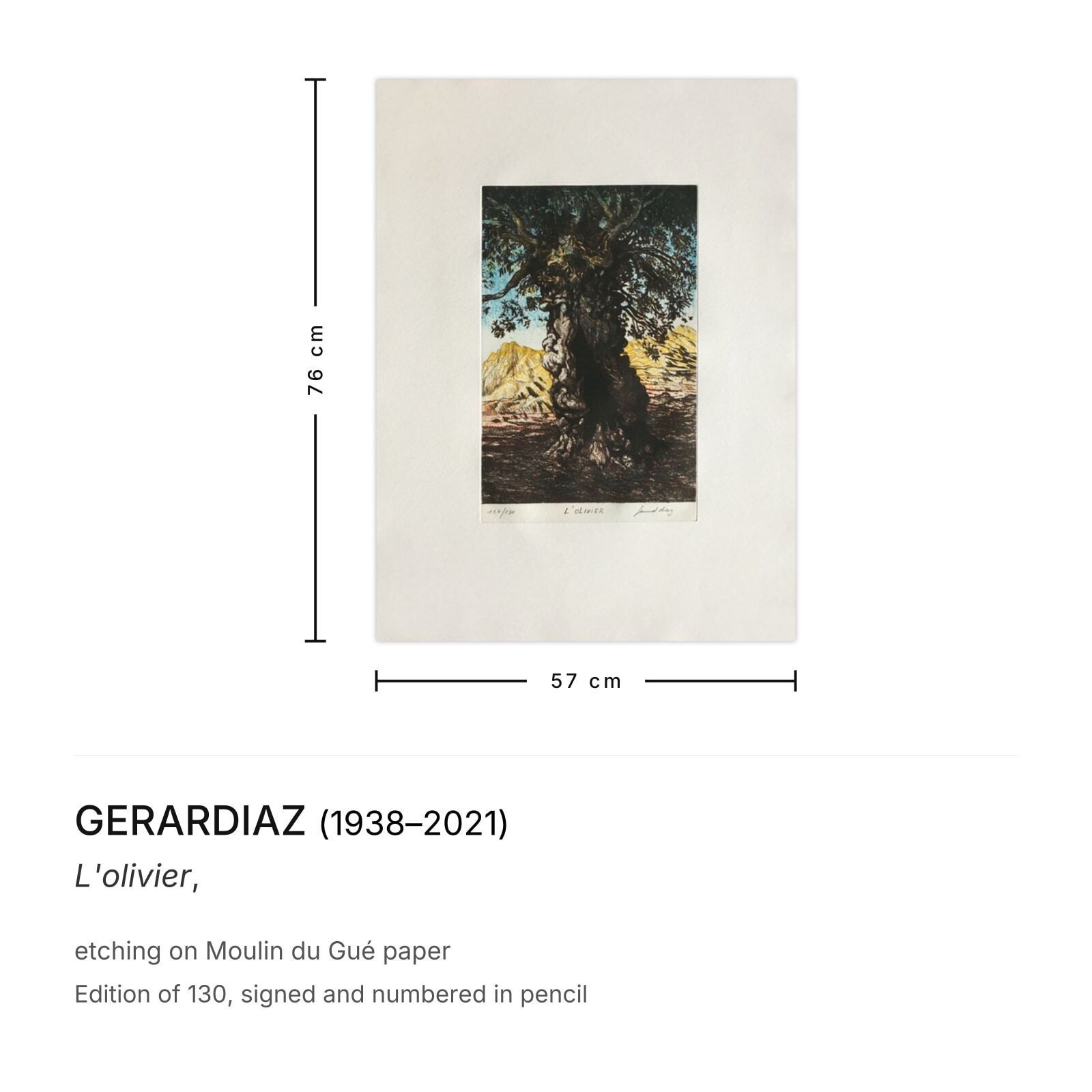 Gerardiaz Gesigneerde Ets L'olivier photo furniture