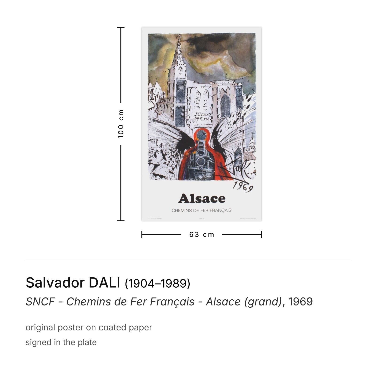 Affiche Salvador Dali SNCF Chemins De Fer Français Alsace (Grand) 1969 photo furniture