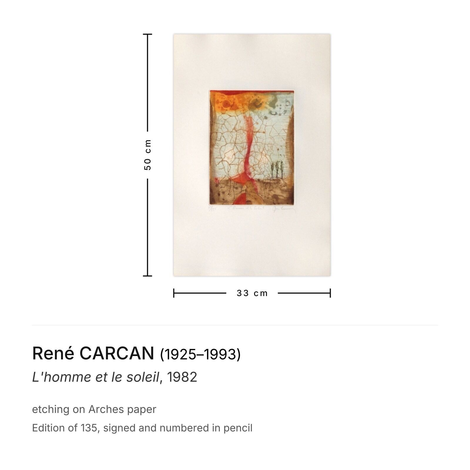 René Carcan Gesigneerde Ets L'homme Et Le Soleil 1982 photo furniture