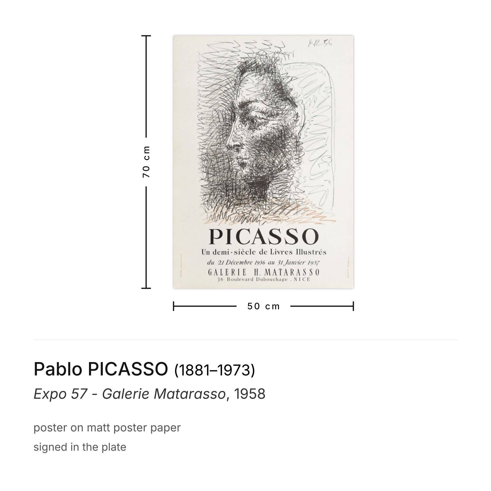 Affiche Pablo Picasso Expo 57 Galerie Matarasso 1958 photo furniture