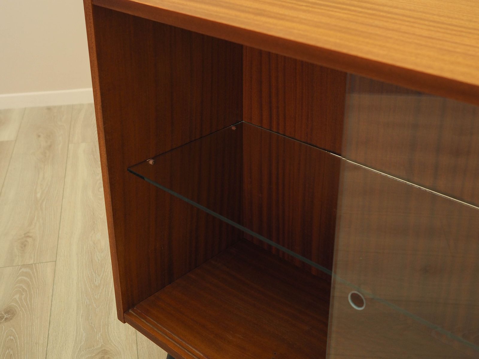 photo vinterior Danish Display Cabinet With Sliding Glass Doors, Mahogany Veneer, 1970s