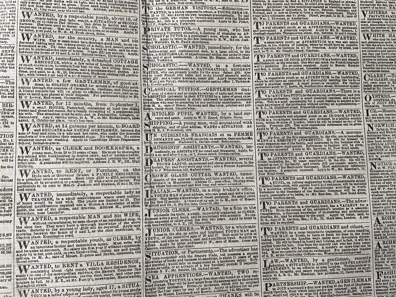 photo furniture The Times Newspaper augustus 1851, complete maandreeks, Victoriaanse dagbladen met supplementen