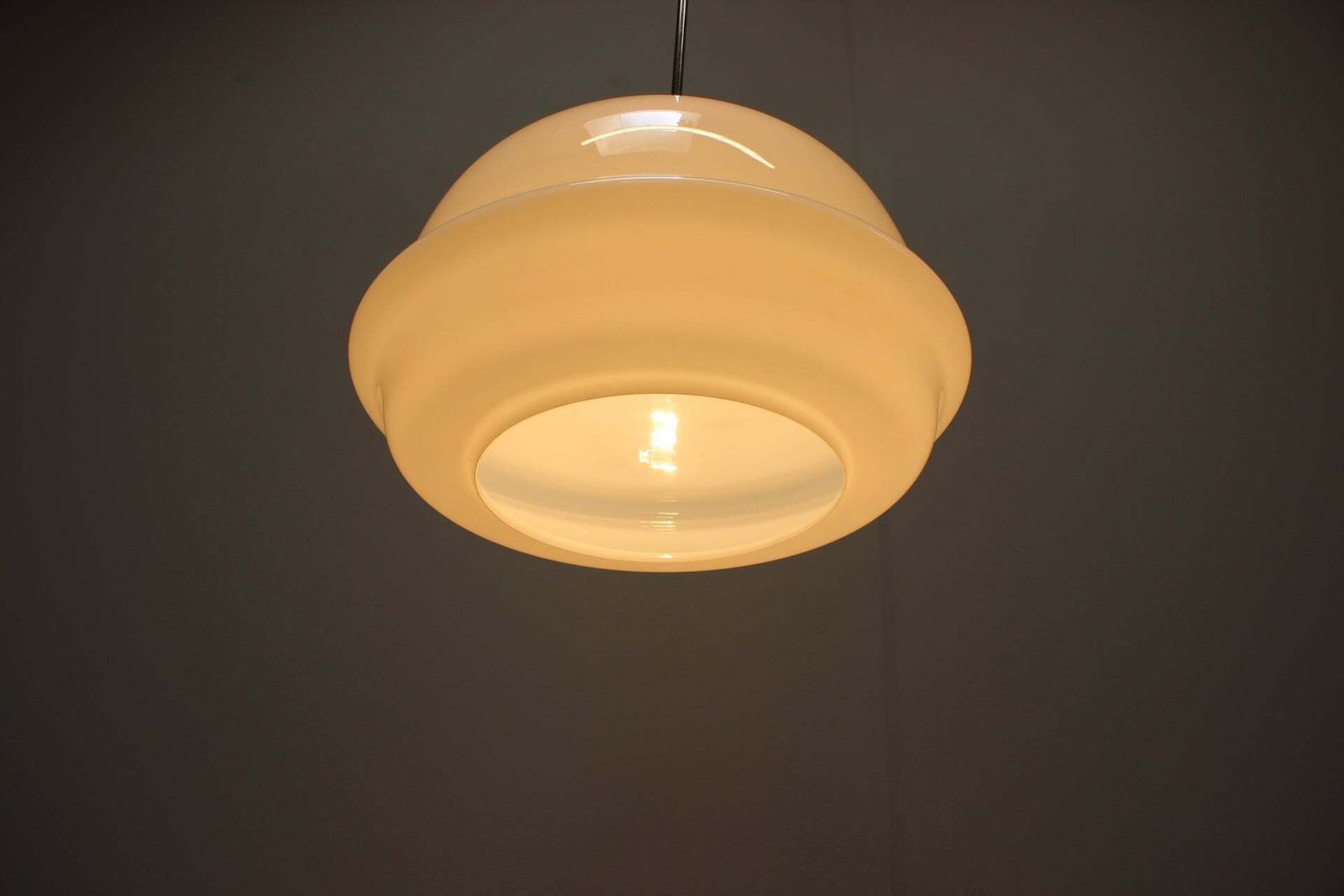1970s Czechoslovakian Space Age Opaline Milk Glass Pendant Lamp photo vintage