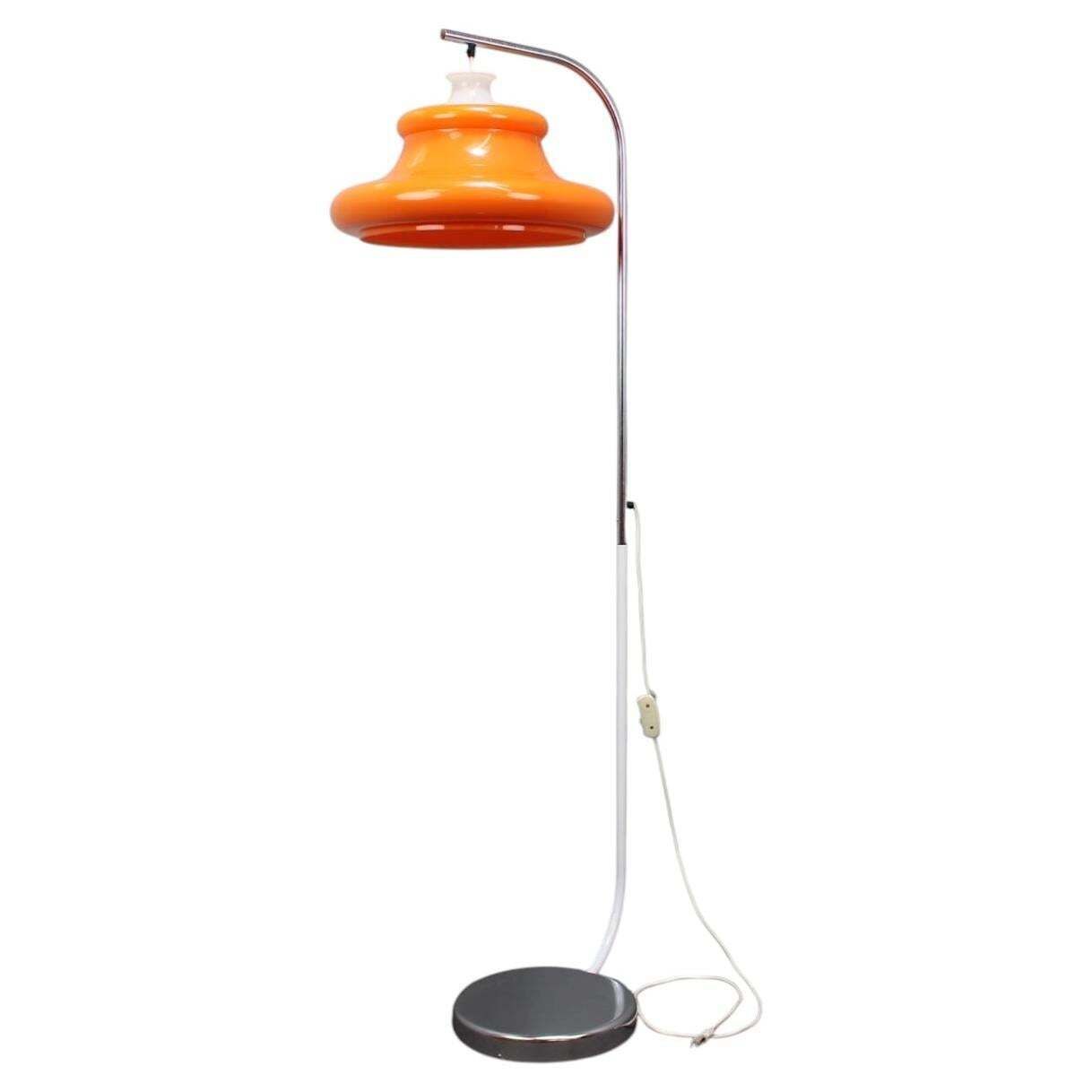 Vintage 1970s Hungarian Space Age Orange Plastic And Chrome Floor Lamp