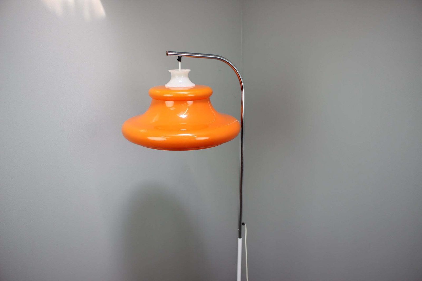 Vintage 1970s Hungarian Space Age Orange Plastic And Chrome Floor Lamp photo furniture