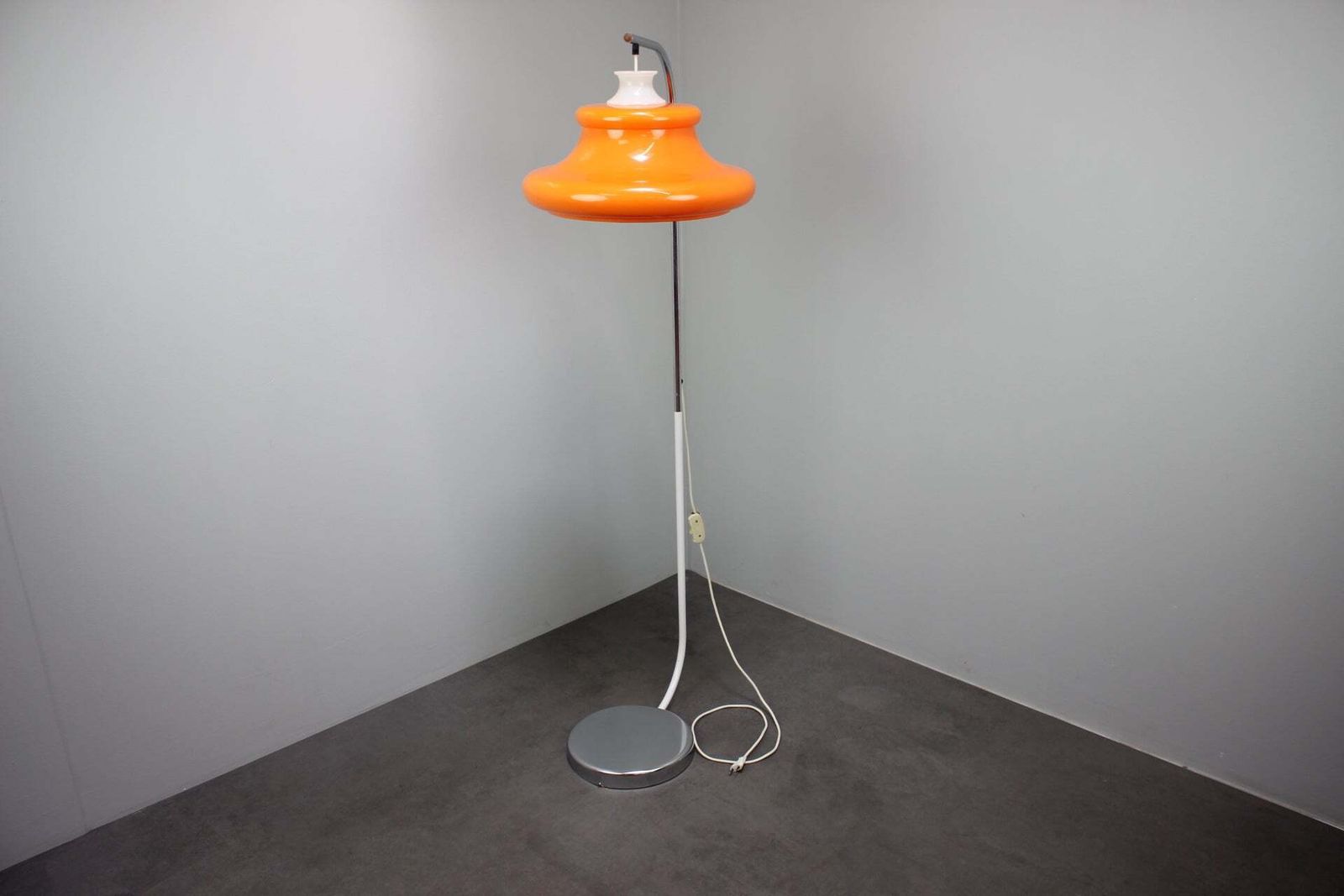 Vintage 1970s Hungarian Space Age Orange Plastic And Chrome Floor Lamp photo Lighting